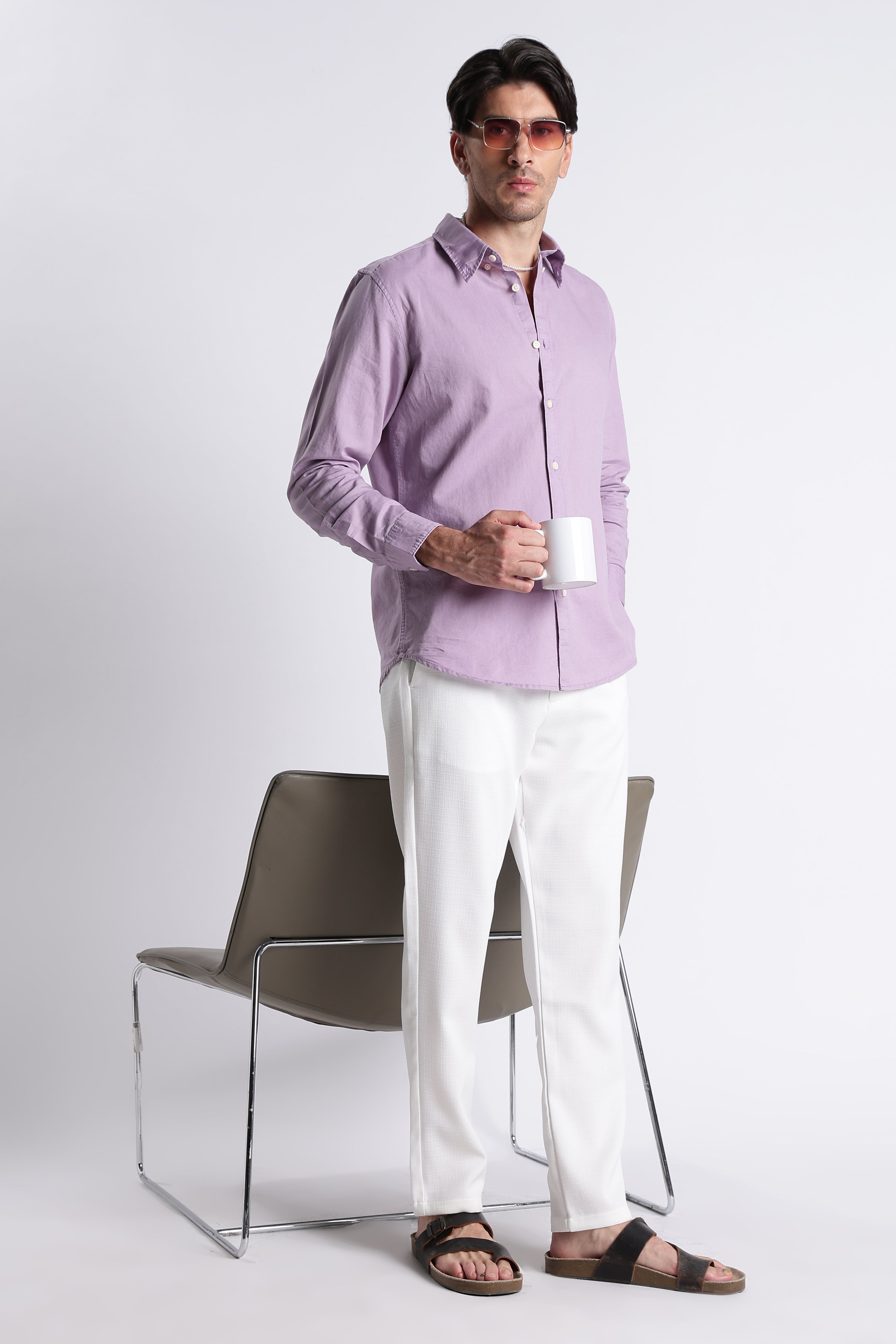 Men Premium Cotton Linen Slim Fit Solid Shirt