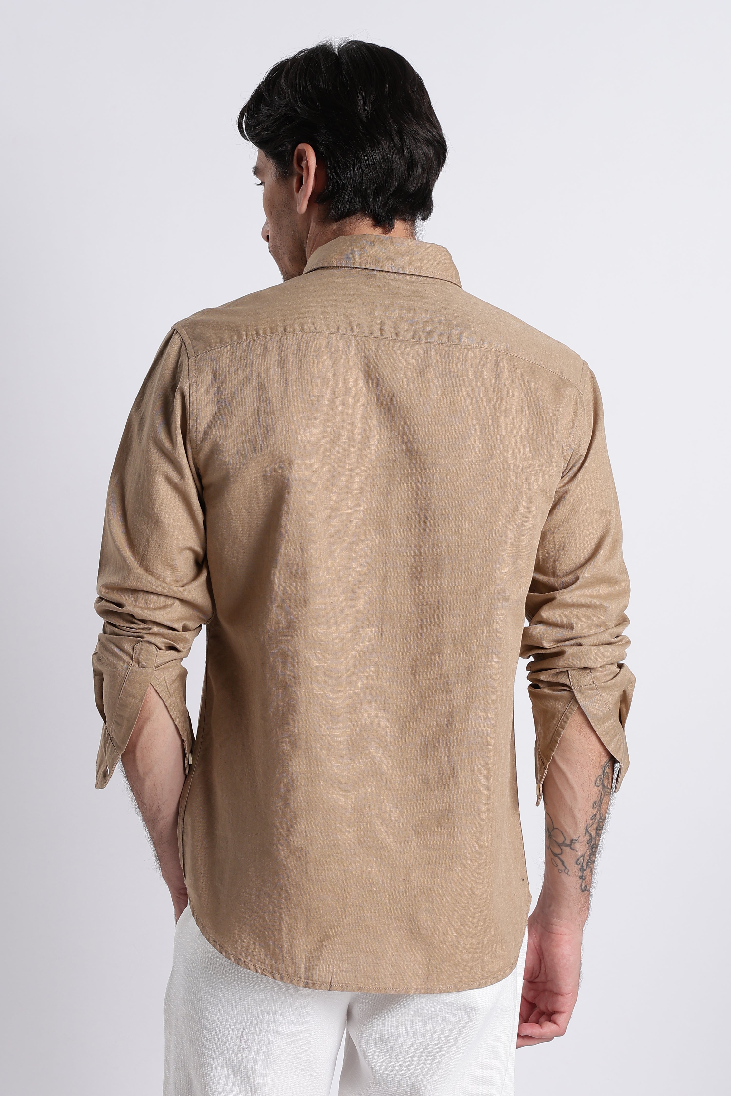 Men Premium Cotton Linen Slim Fit Solid Shirt
