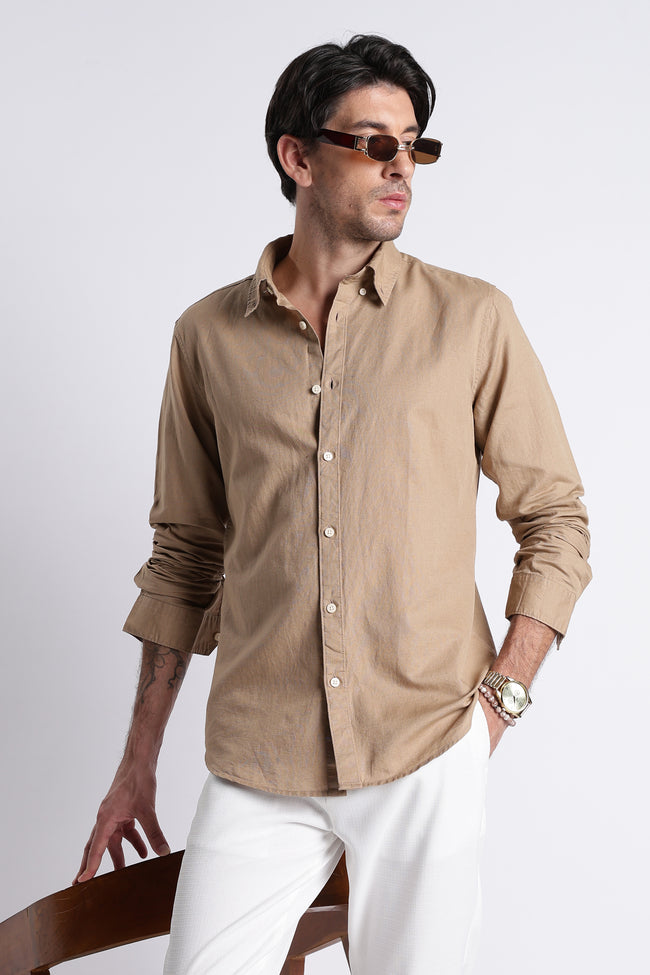 Men Premium Cotton Linen Slim Fit Solid Shirt
