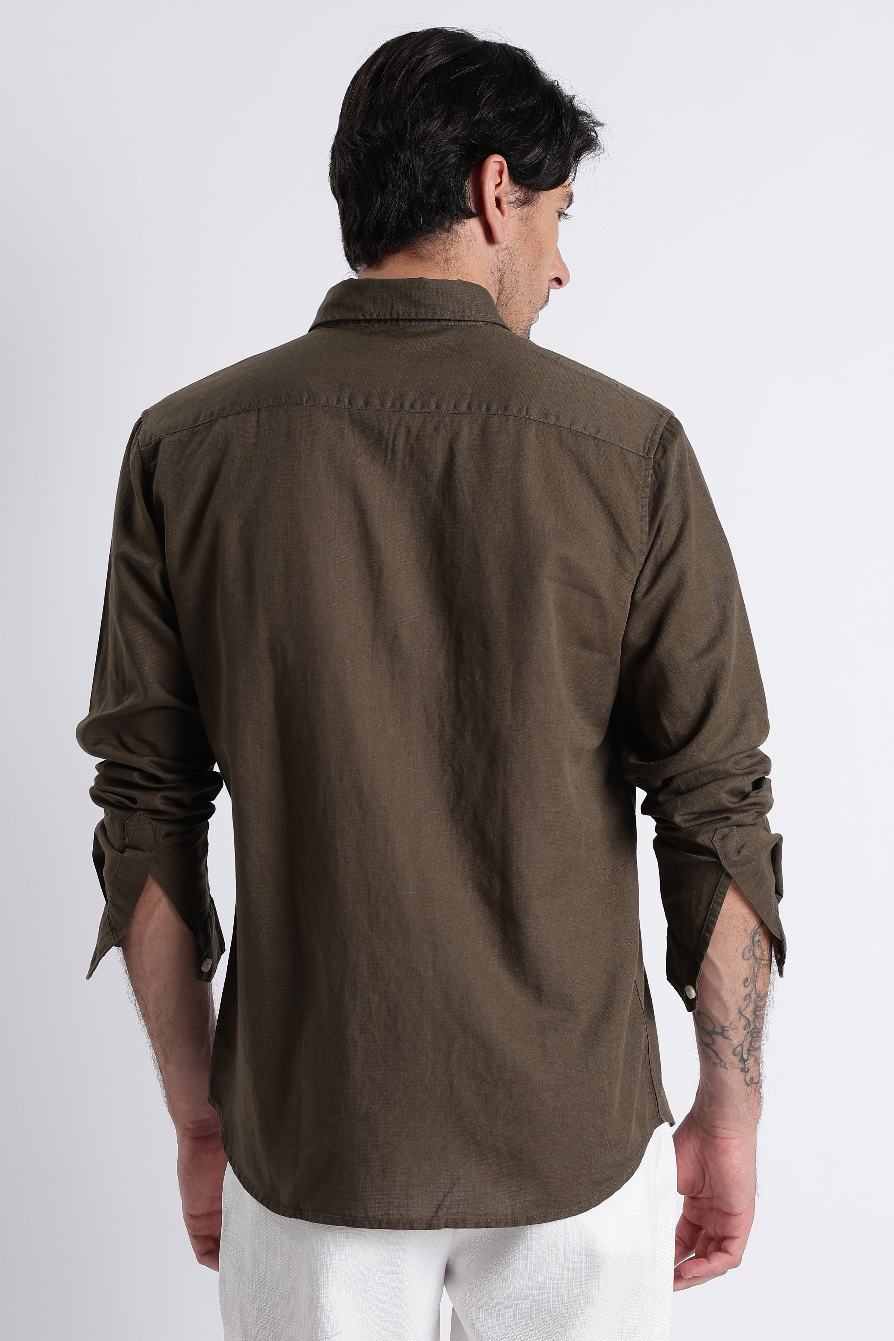 Men Premium Cotton Linen Slim Fit Solid Shirt