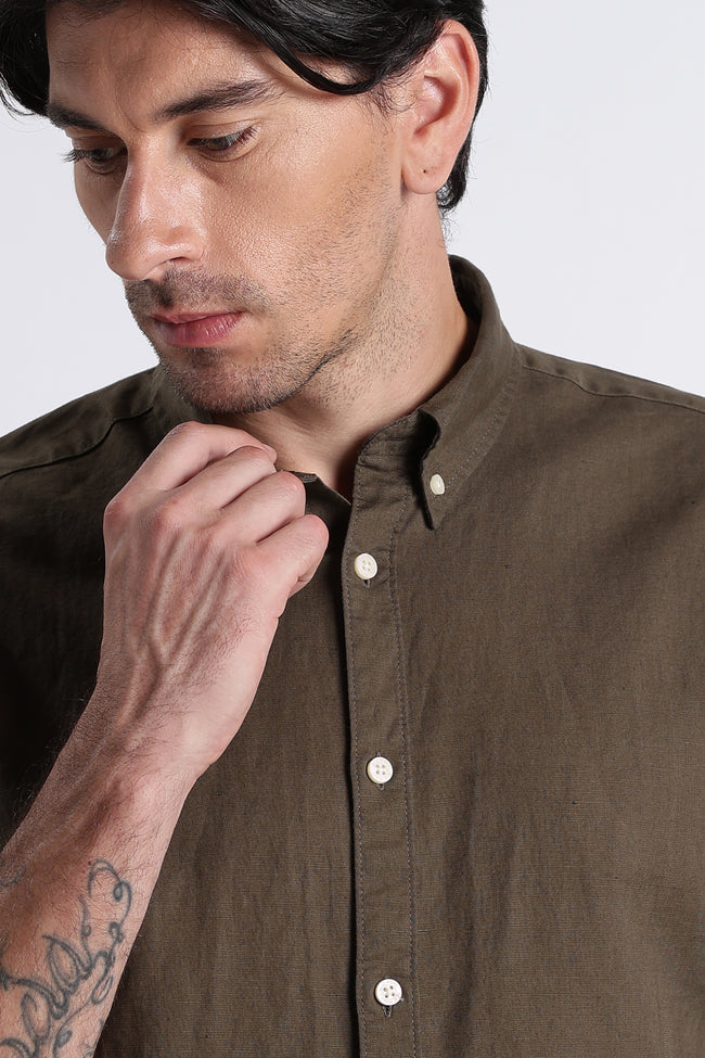 Men Premium Cotton Linen Slim Fit Solid Shirt