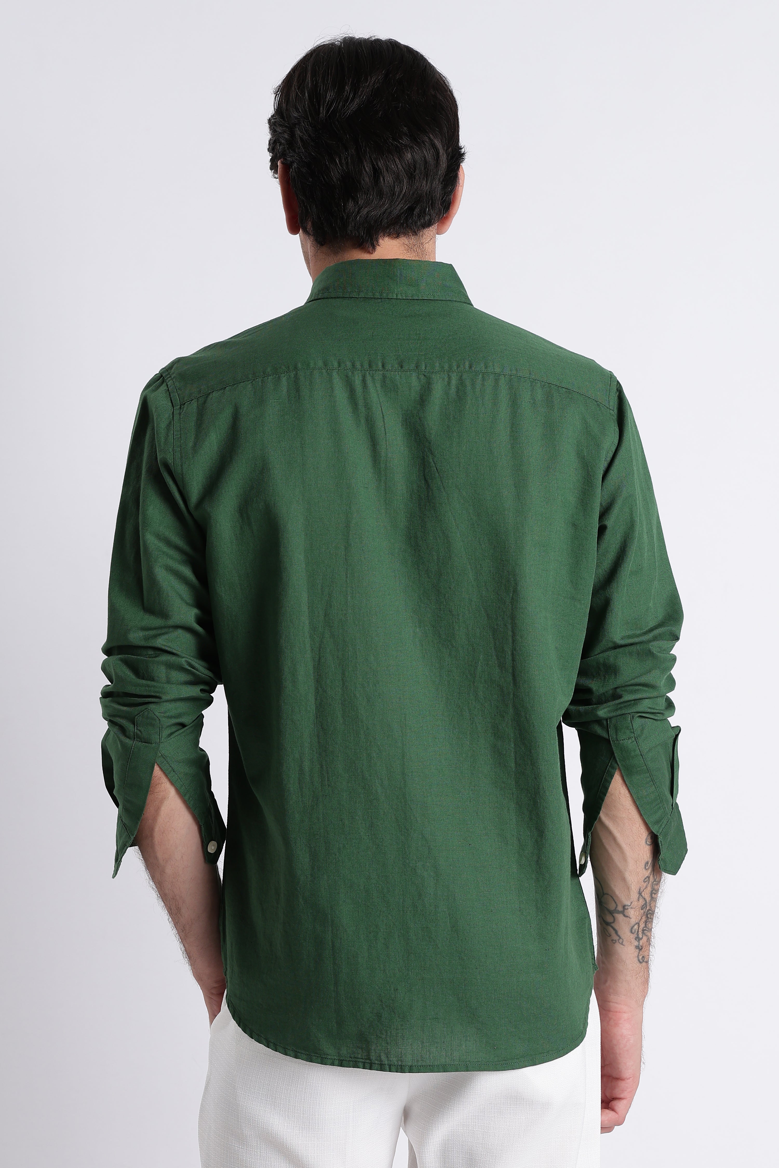 Men Premium Cotton Linen Slim Fit Solid Shirt