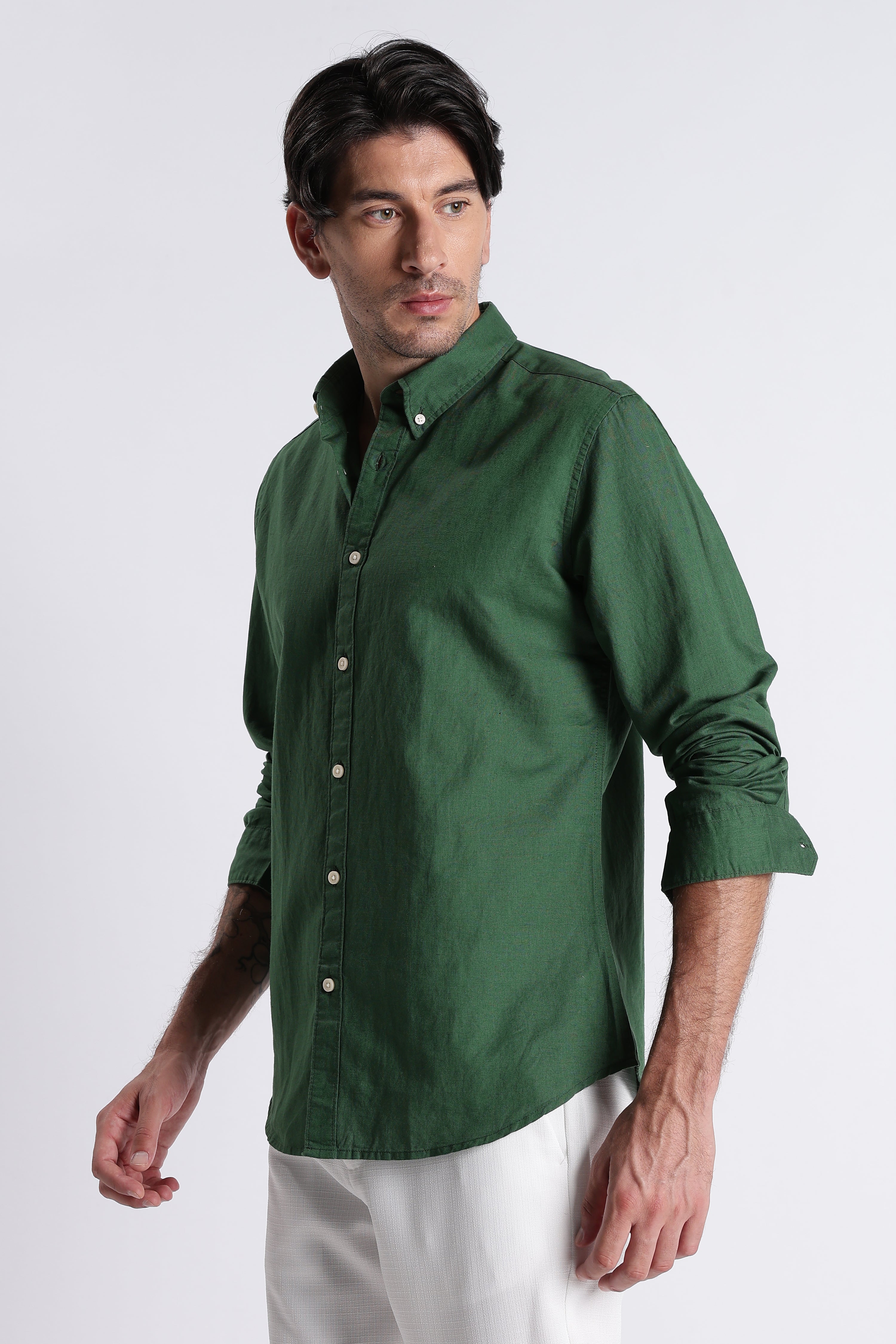 Men Premium Cotton Linen Slim Fit Solid Shirt