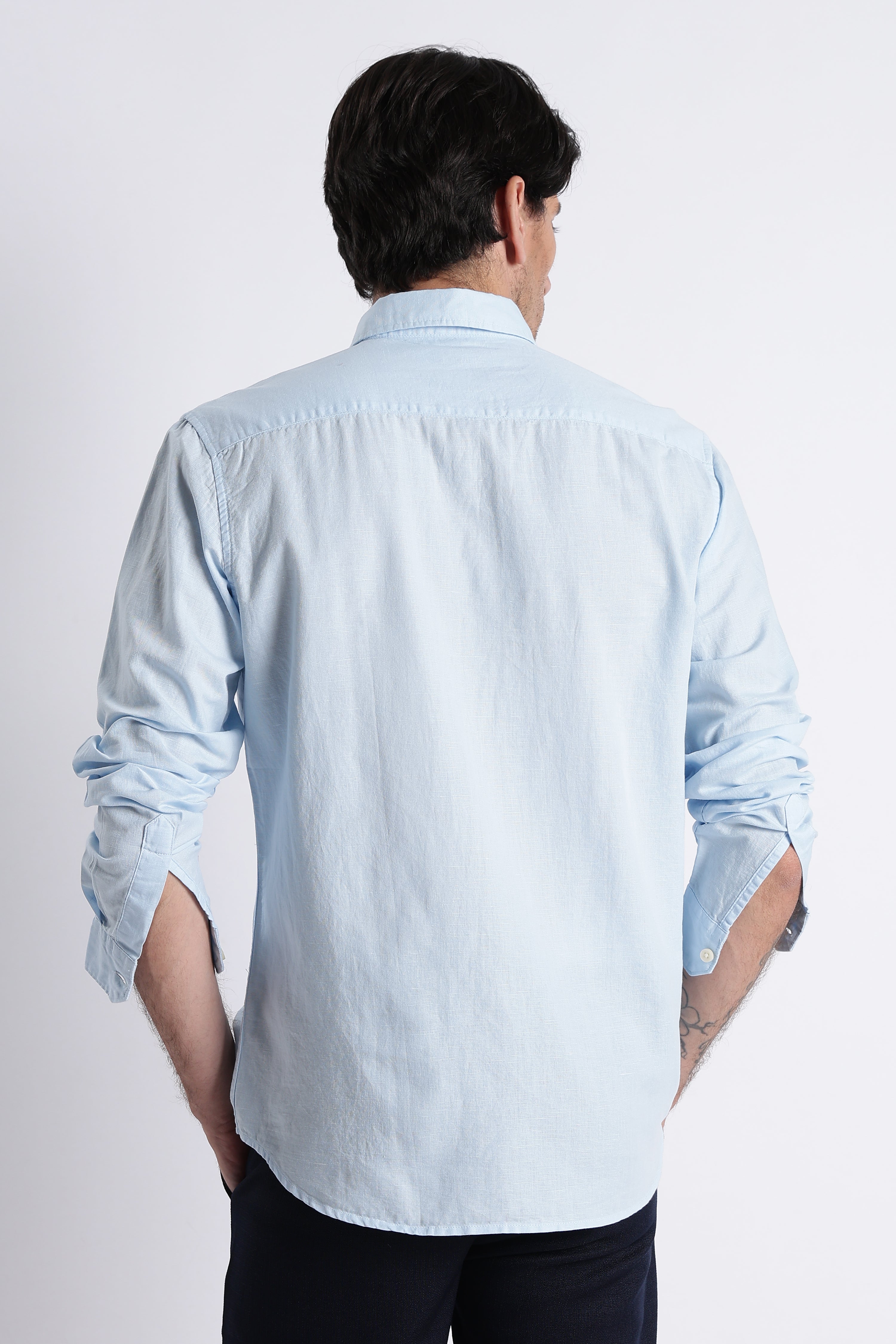 Men Premium Cotton Linen Slim Fit Solid Shirt