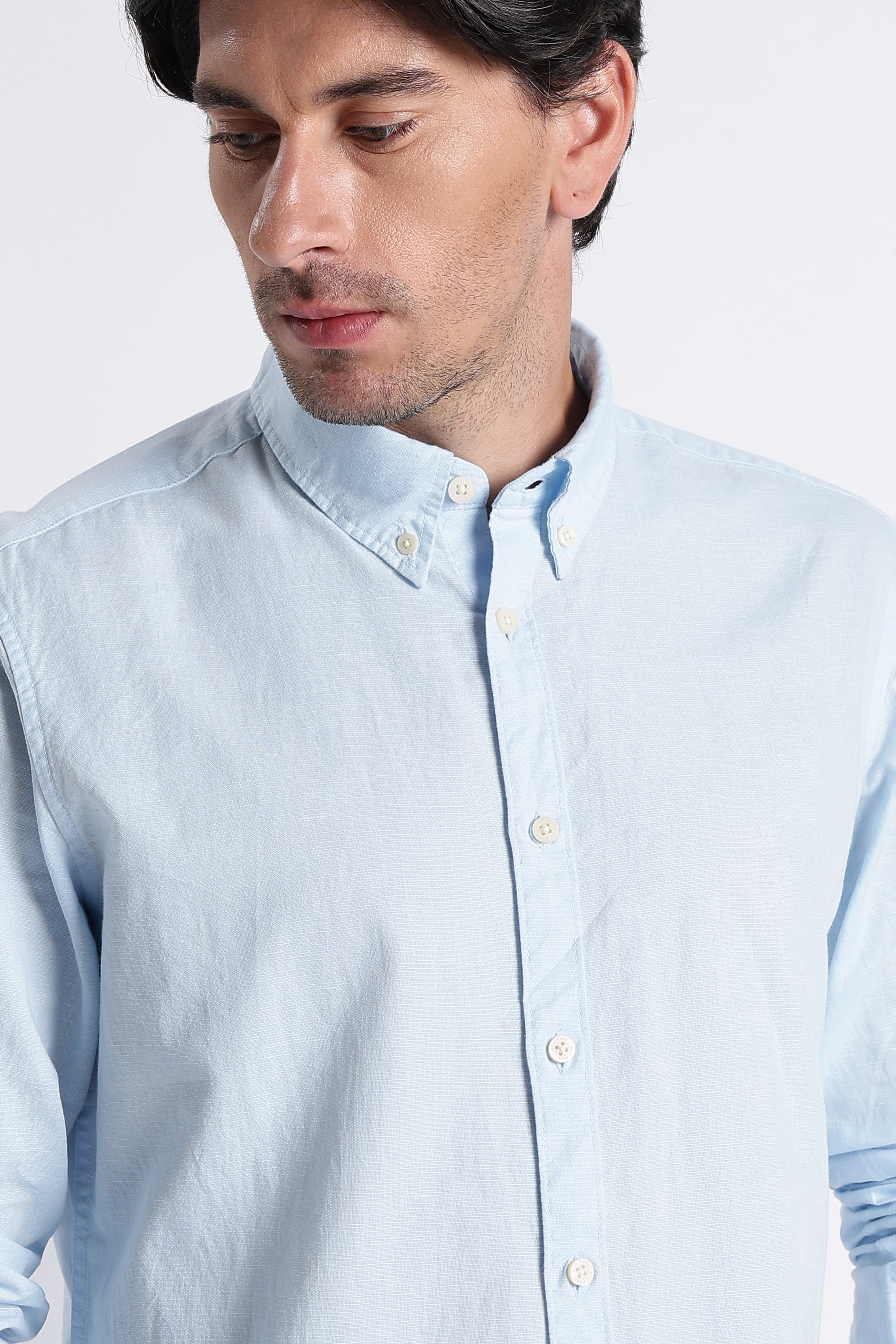 Men Premium Cotton Linen Slim Fit Solid Shirt