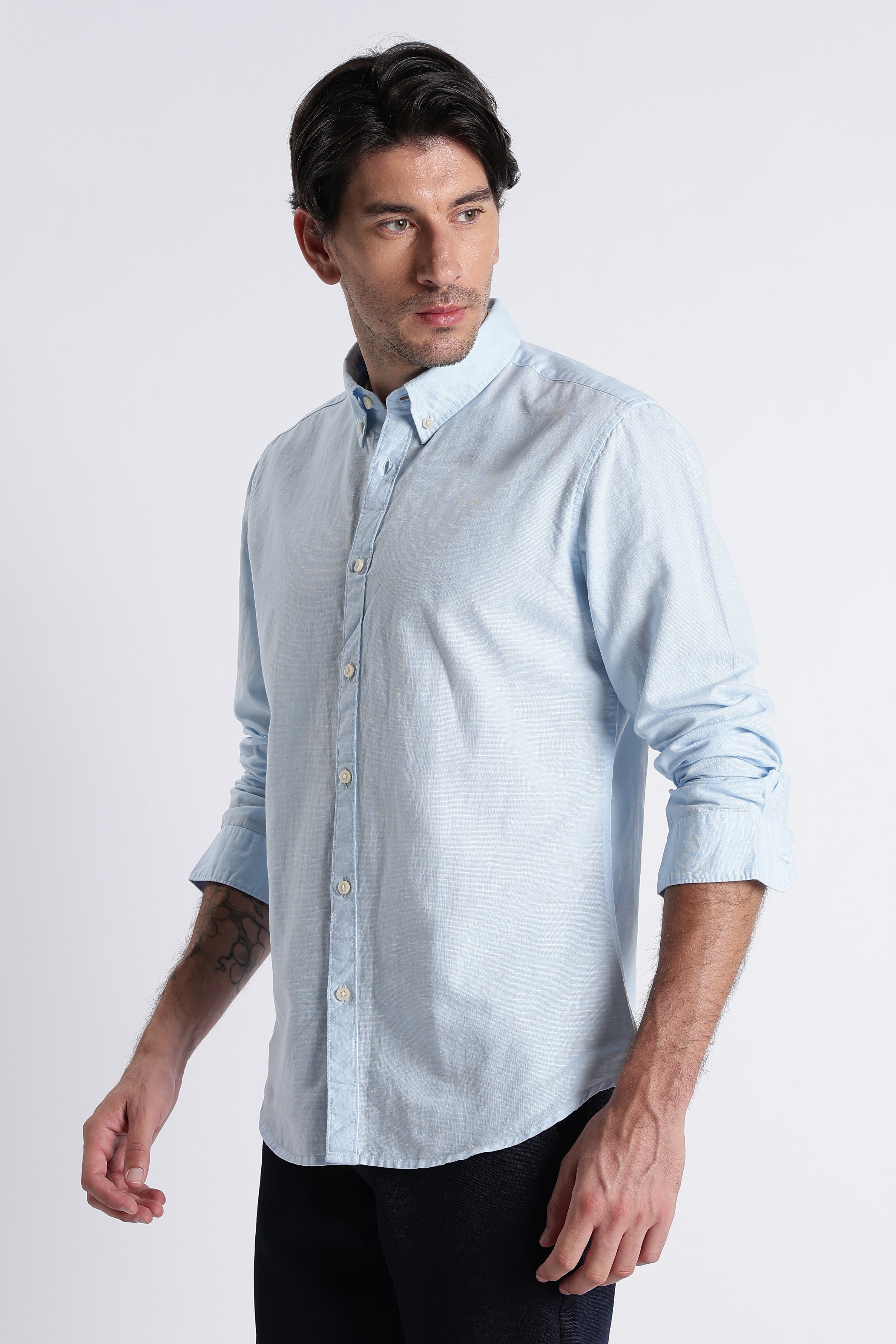 Men Premium Cotton Linen Slim Fit Solid Shirt