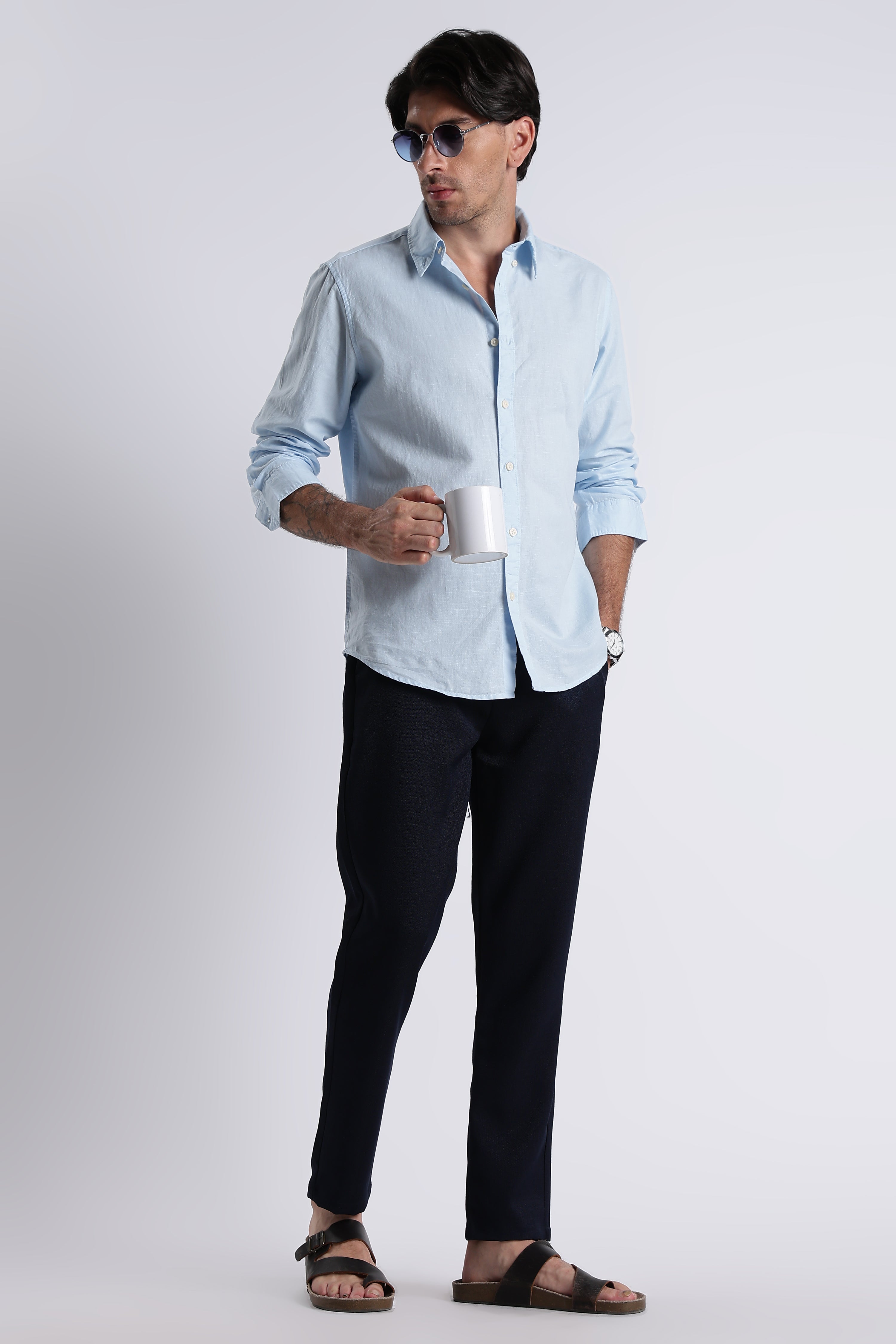 Men Premium Cotton Linen Slim Fit Solid Shirt