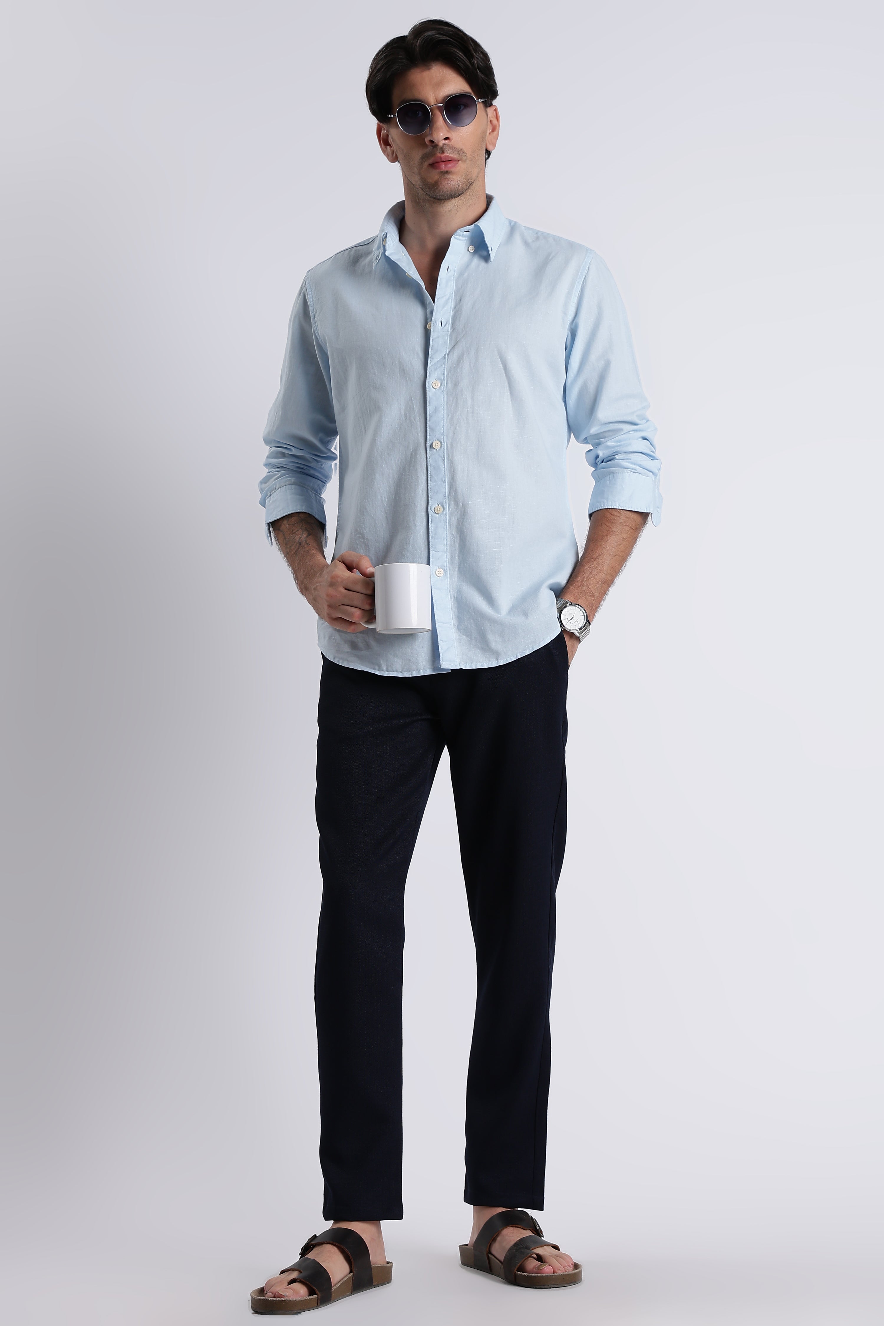 Men Premium Cotton Linen Slim Fit Solid Shirt