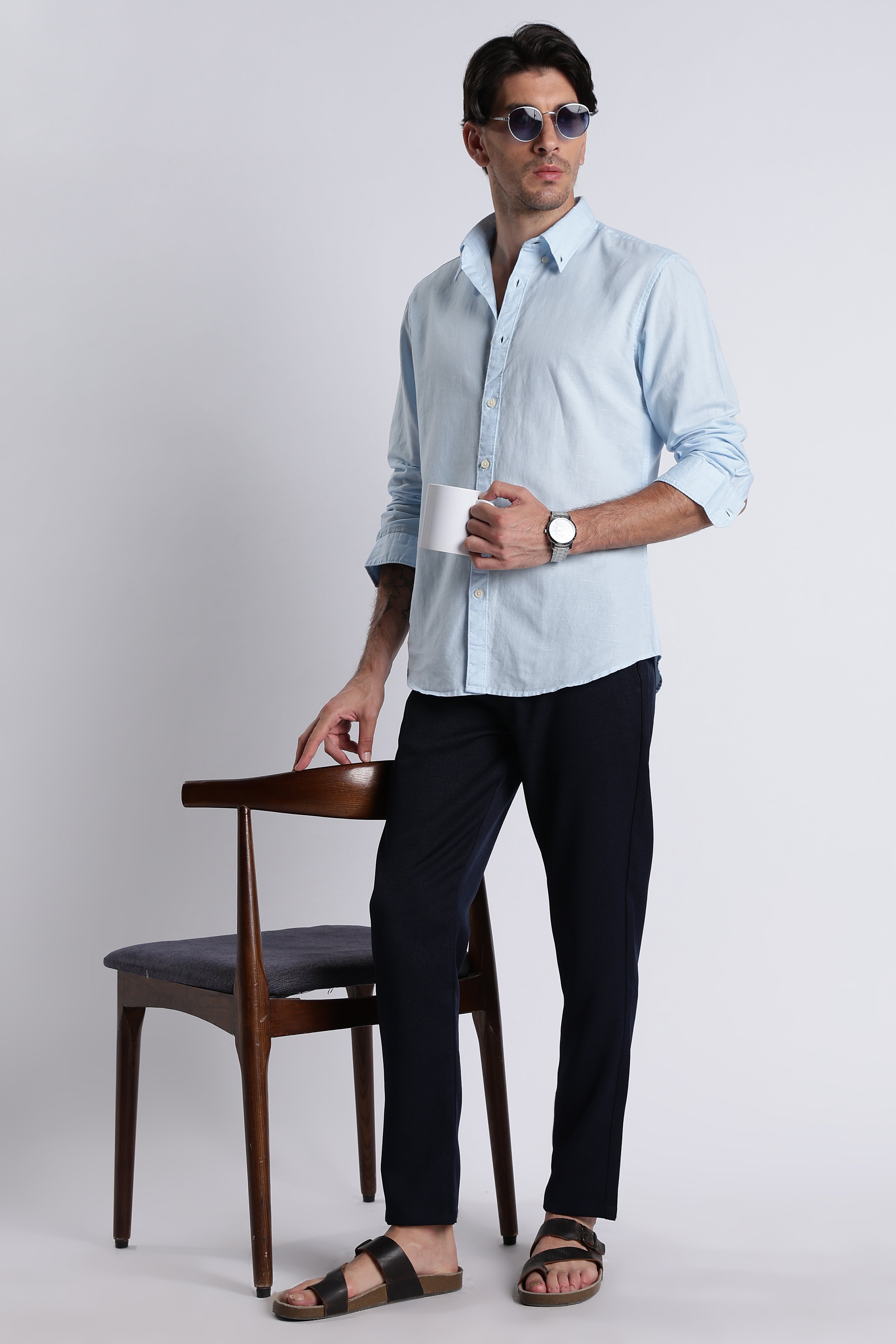 Men Premium Cotton Linen Slim Fit Solid Shirt