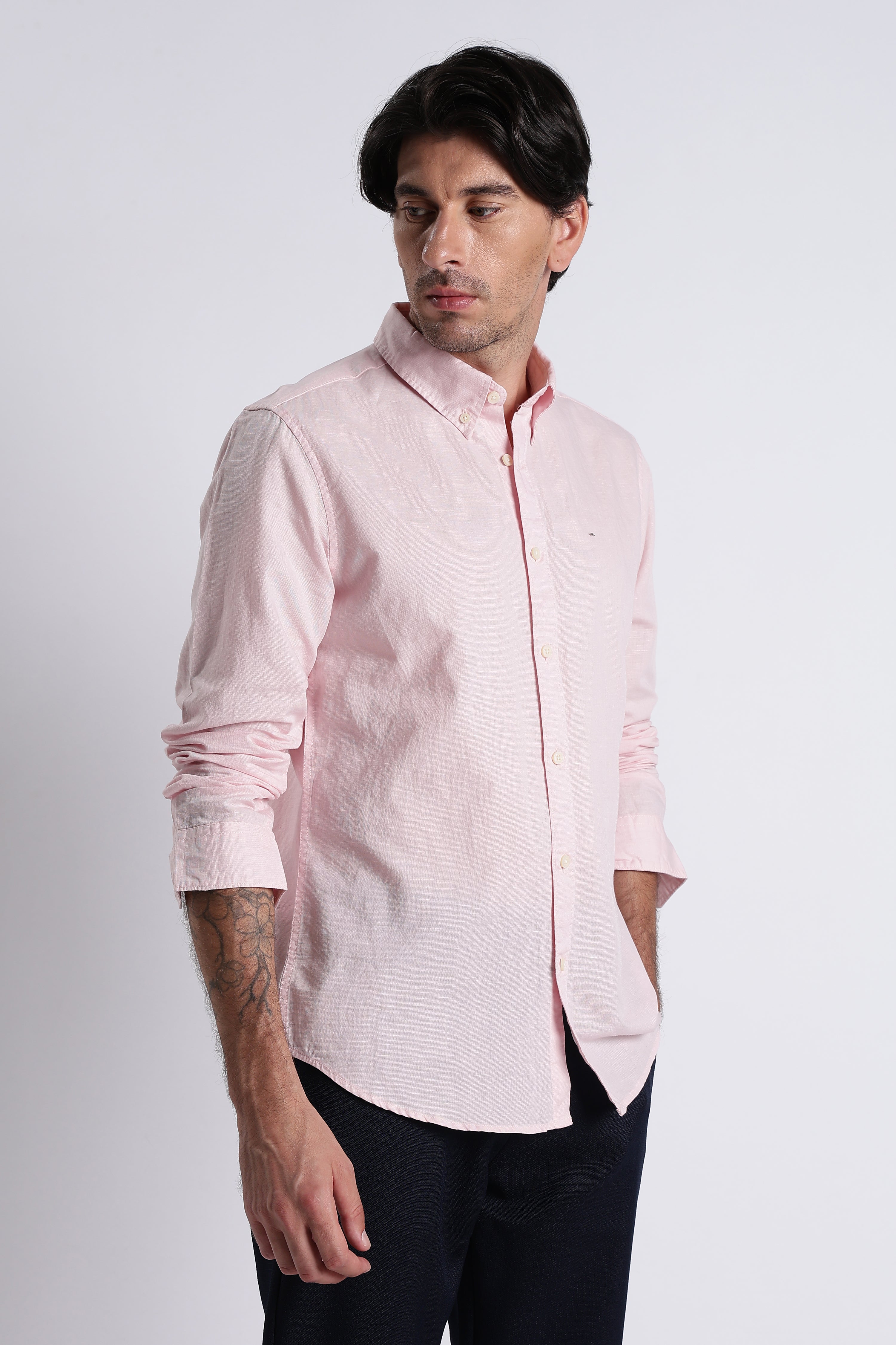 Men Premium Cotton Linen Slim Fit Solid Shirt