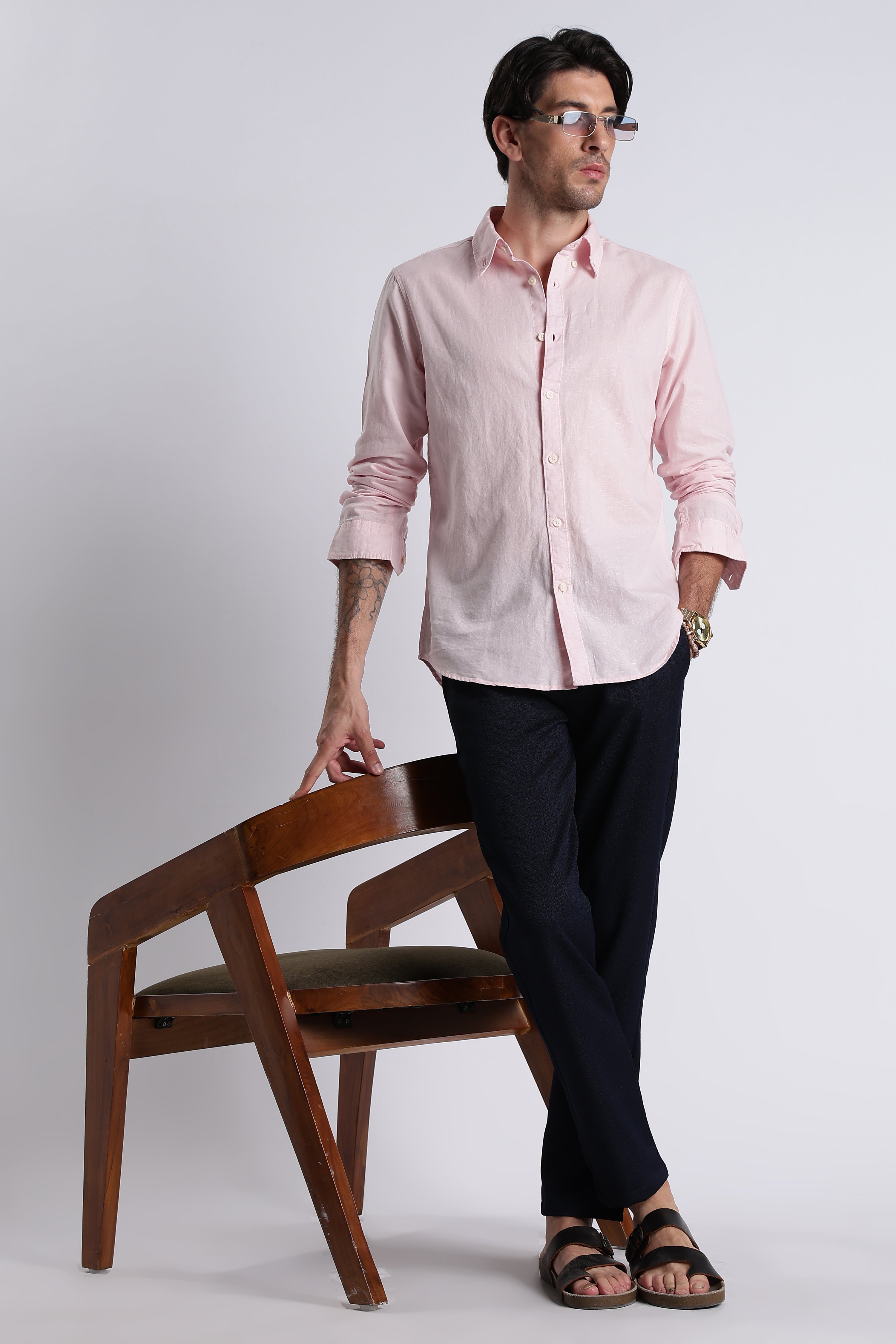 Men Premium Cotton Linen Slim Fit Solid Shirt