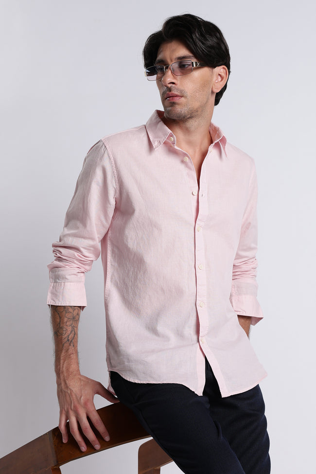 Men Premium Cotton Linen Slim Fit Solid Shirt