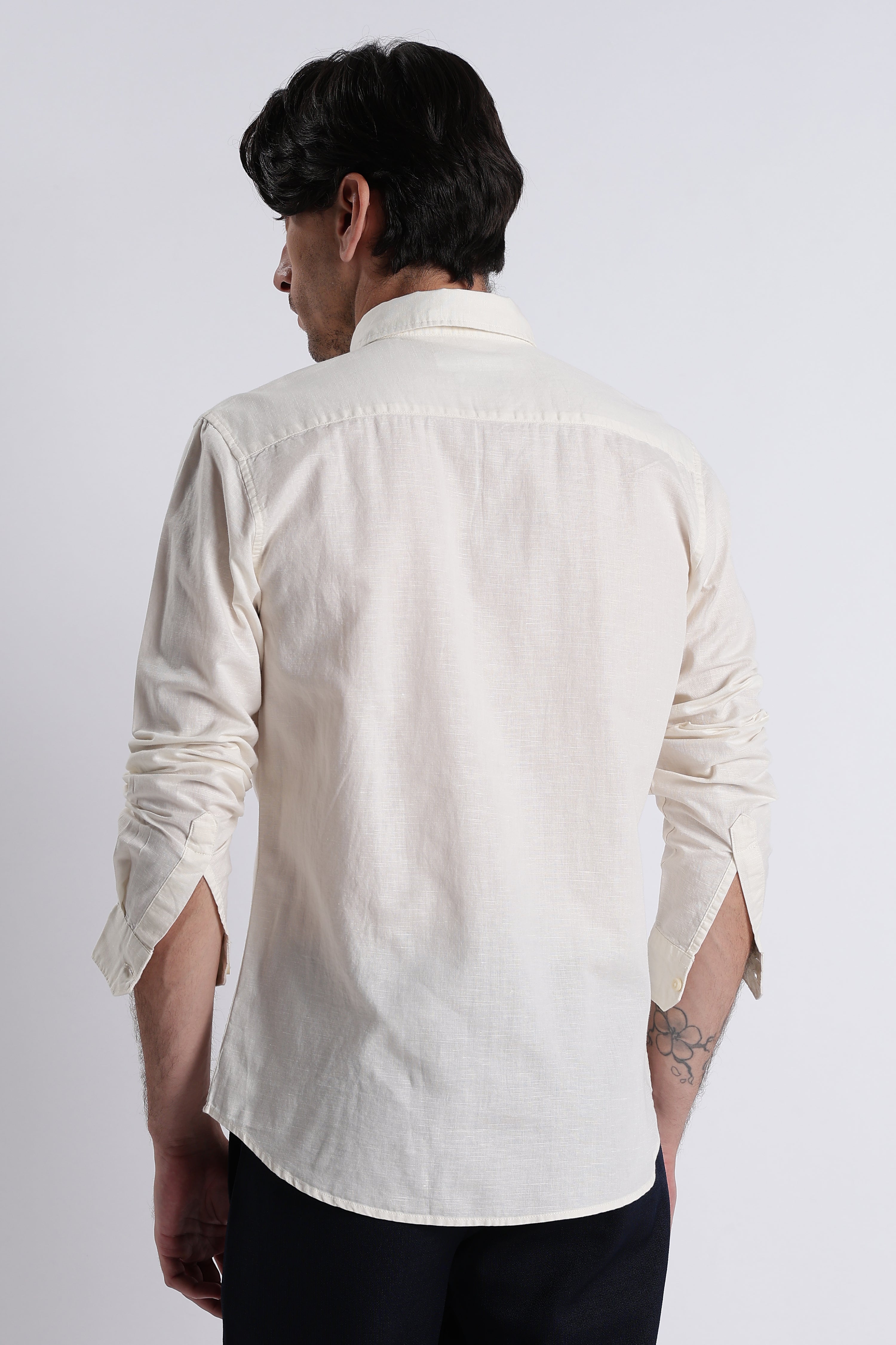 Men Premium Cotton Linen Slim Fit Solid Shirt