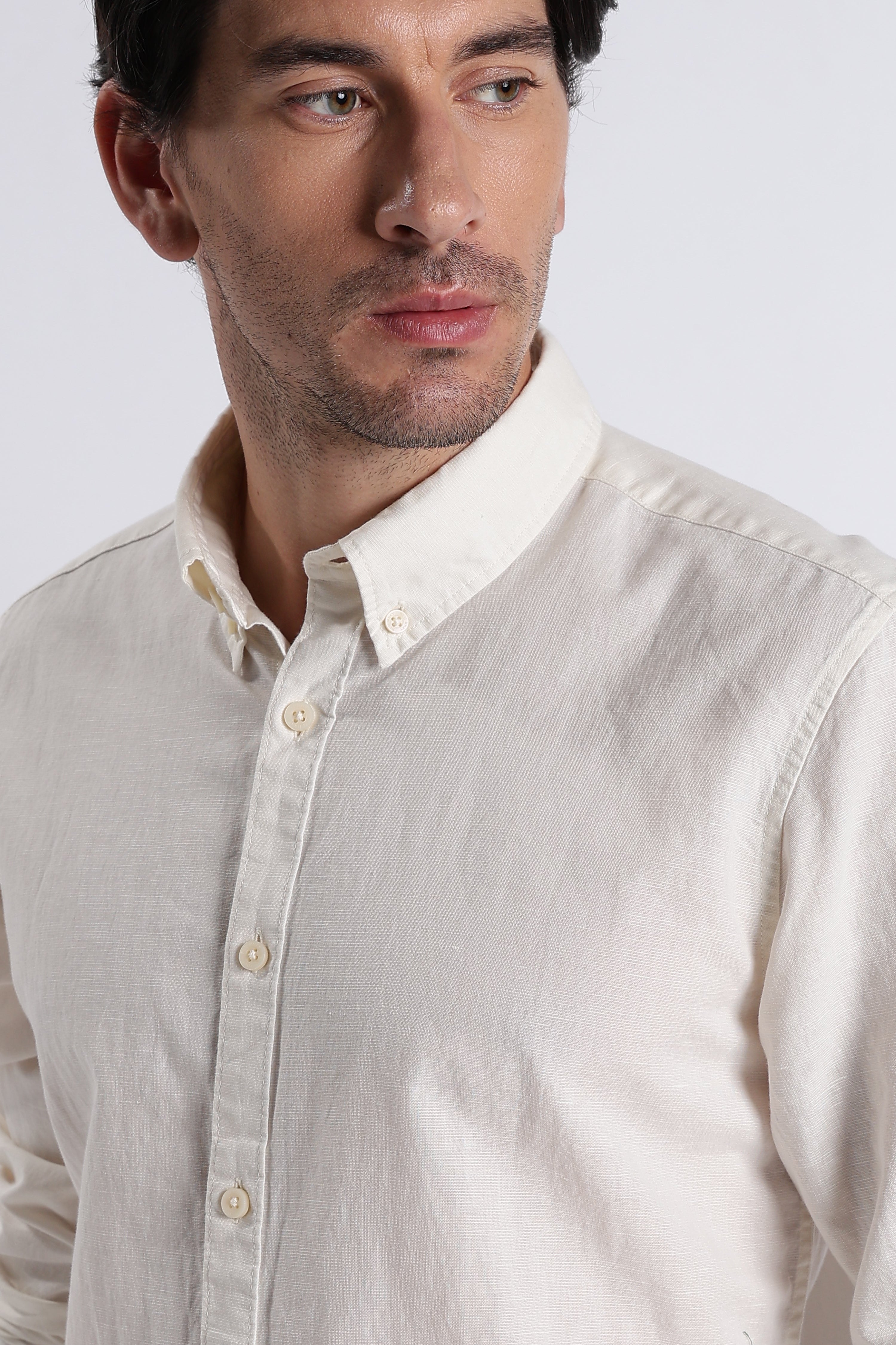 Men Premium Cotton Linen Slim Fit Solid Shirt