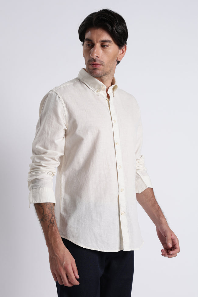 Men Premium Cotton Linen Slim Fit Solid Shirt