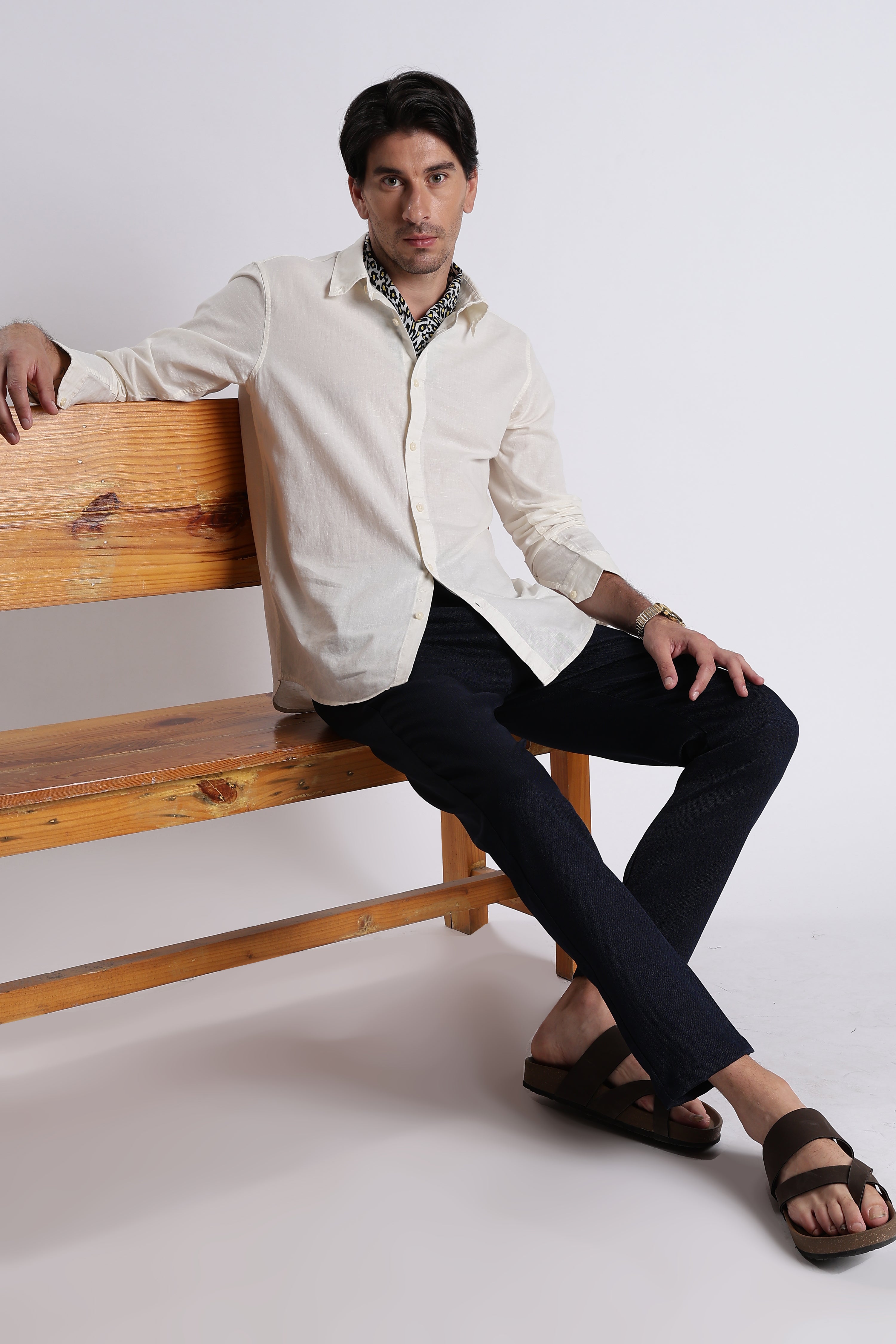 Men Premium Cotton Linen Slim Fit Solid Shirt