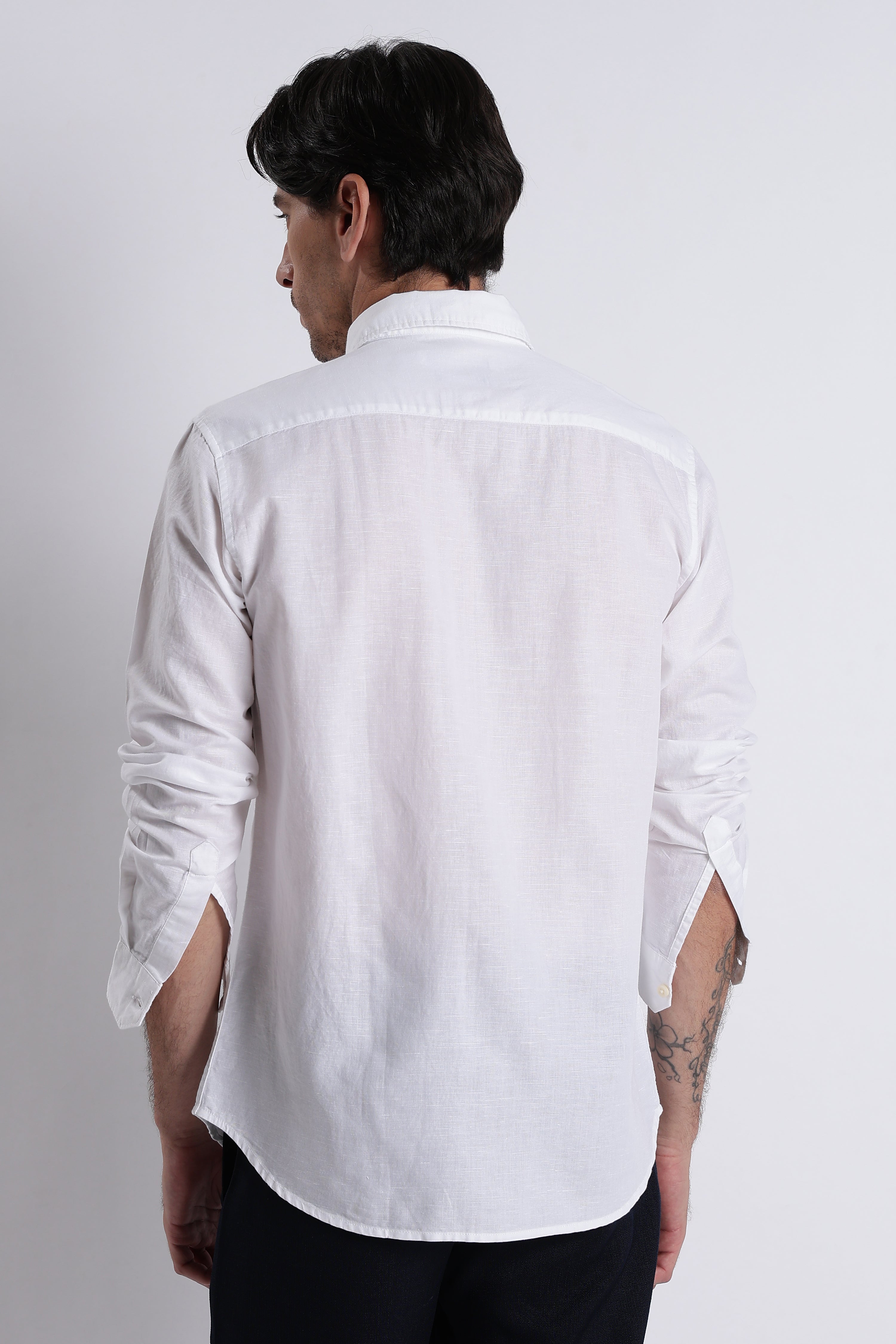 Men Premium Cotton Linen Slim Fit Solid Shirt