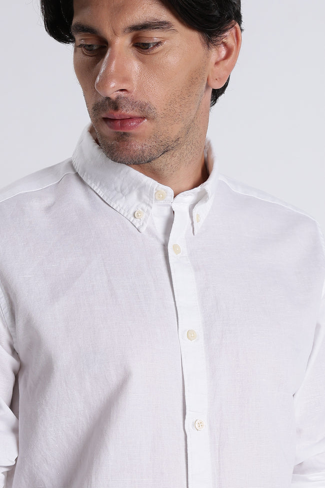 Men Premium Cotton Linen Slim Fit Solid Shirt