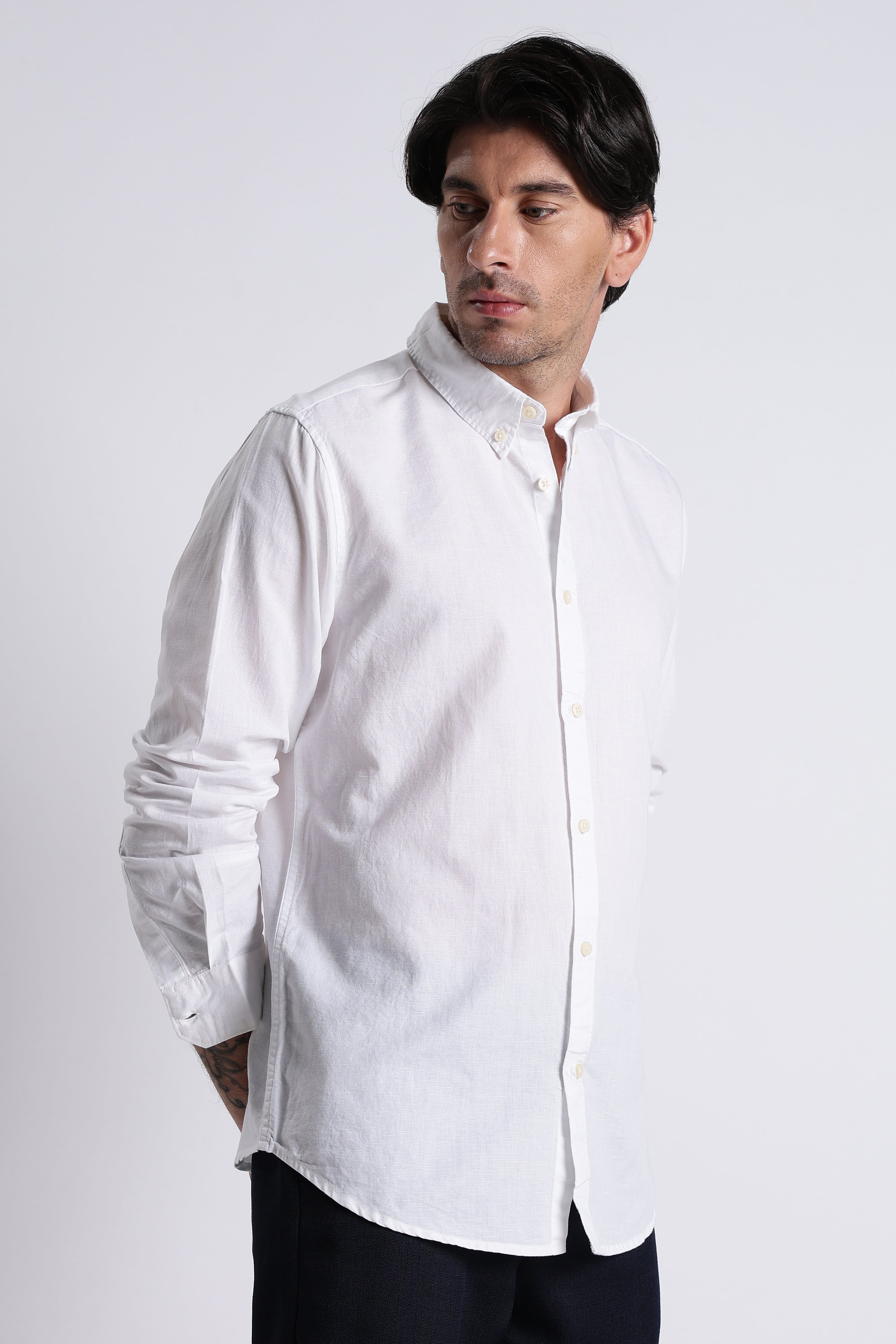 Men Premium Cotton Linen Slim Fit Solid Shirt
