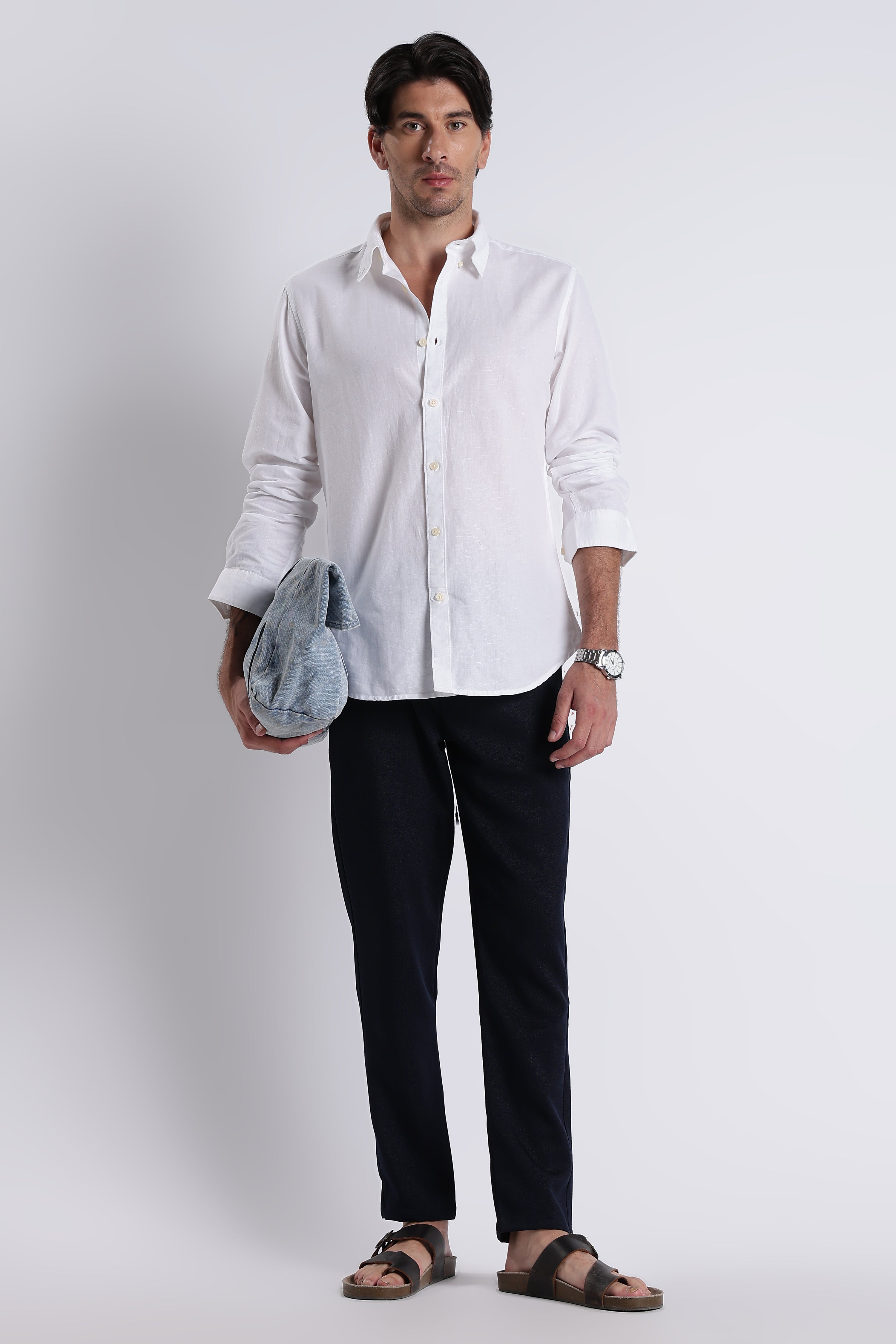 Men Premium Cotton Linen Slim Fit Solid Shirt