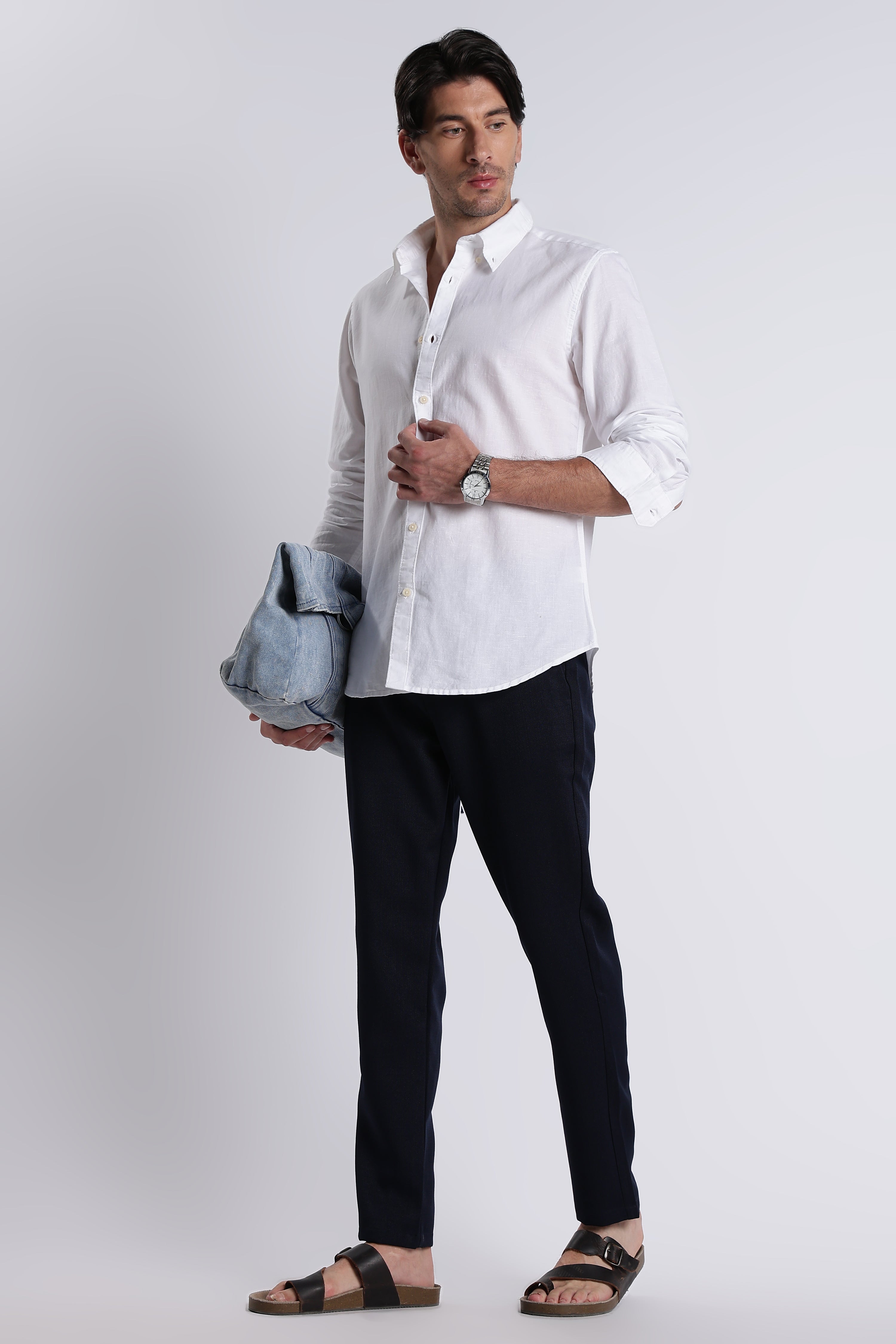 Men Premium Cotton Linen Slim Fit Solid Shirt