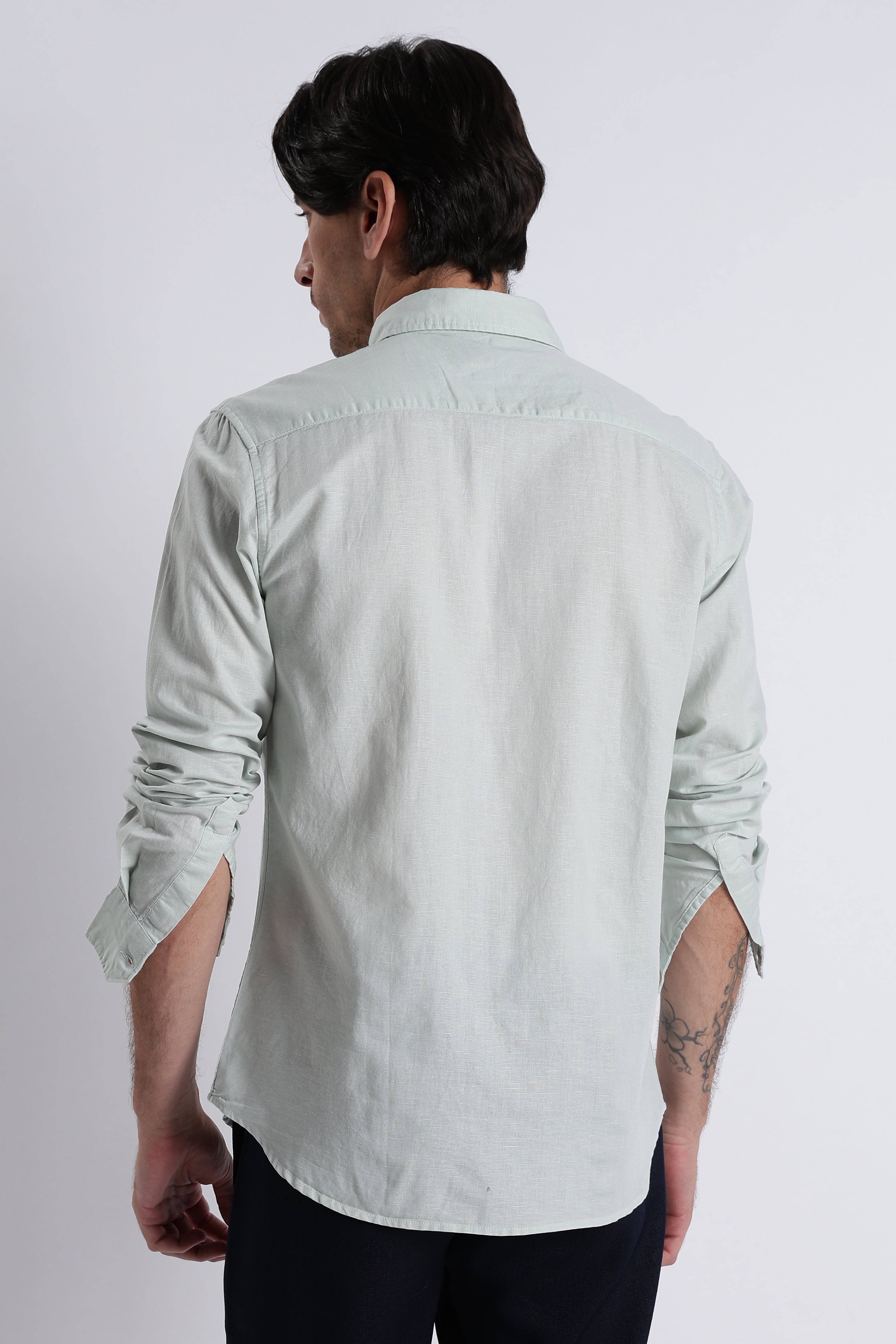 Men Premium Cotton Linen Slim Fit Solid Shirt