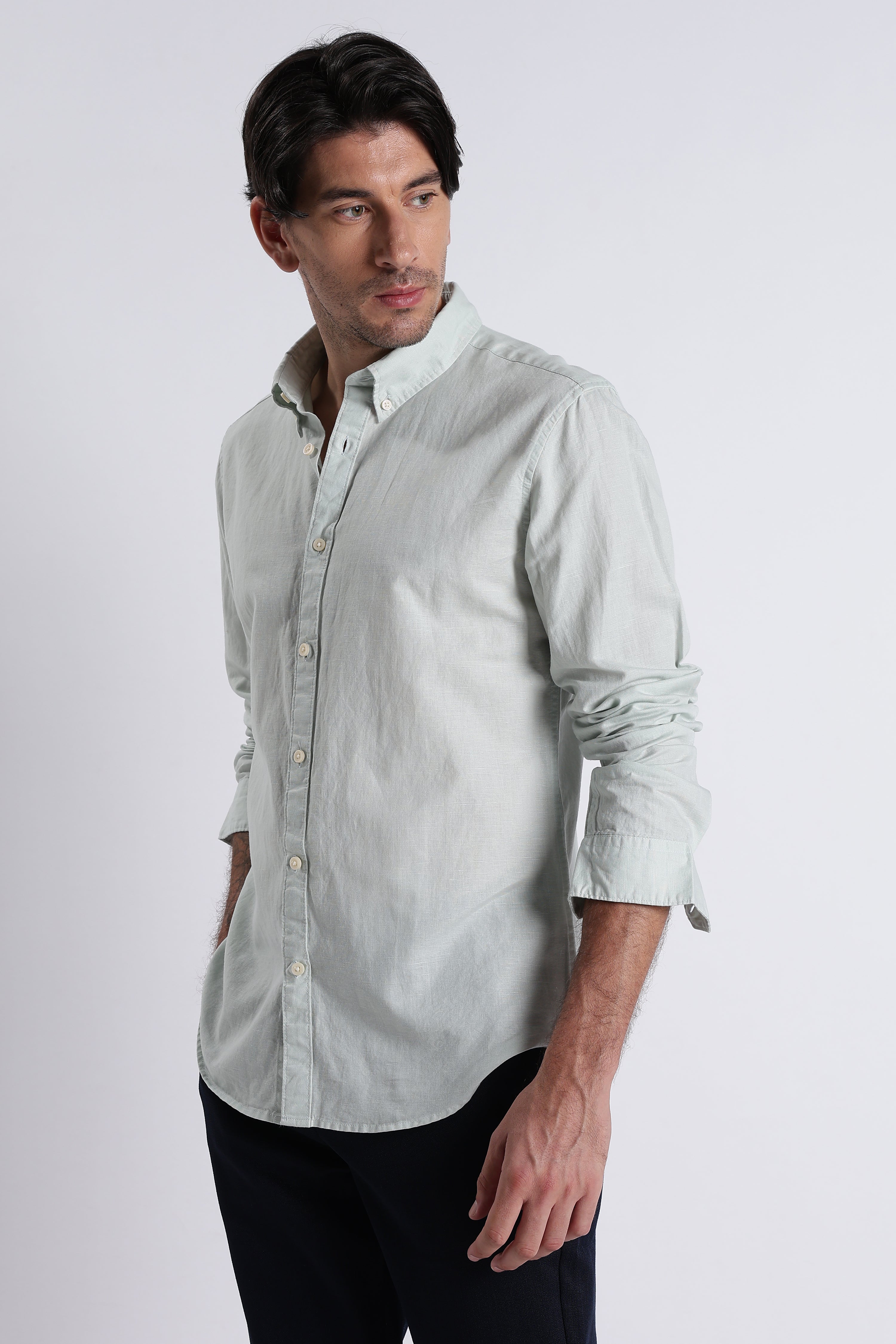 Men Premium Cotton Linen Slim Fit Solid Shirt