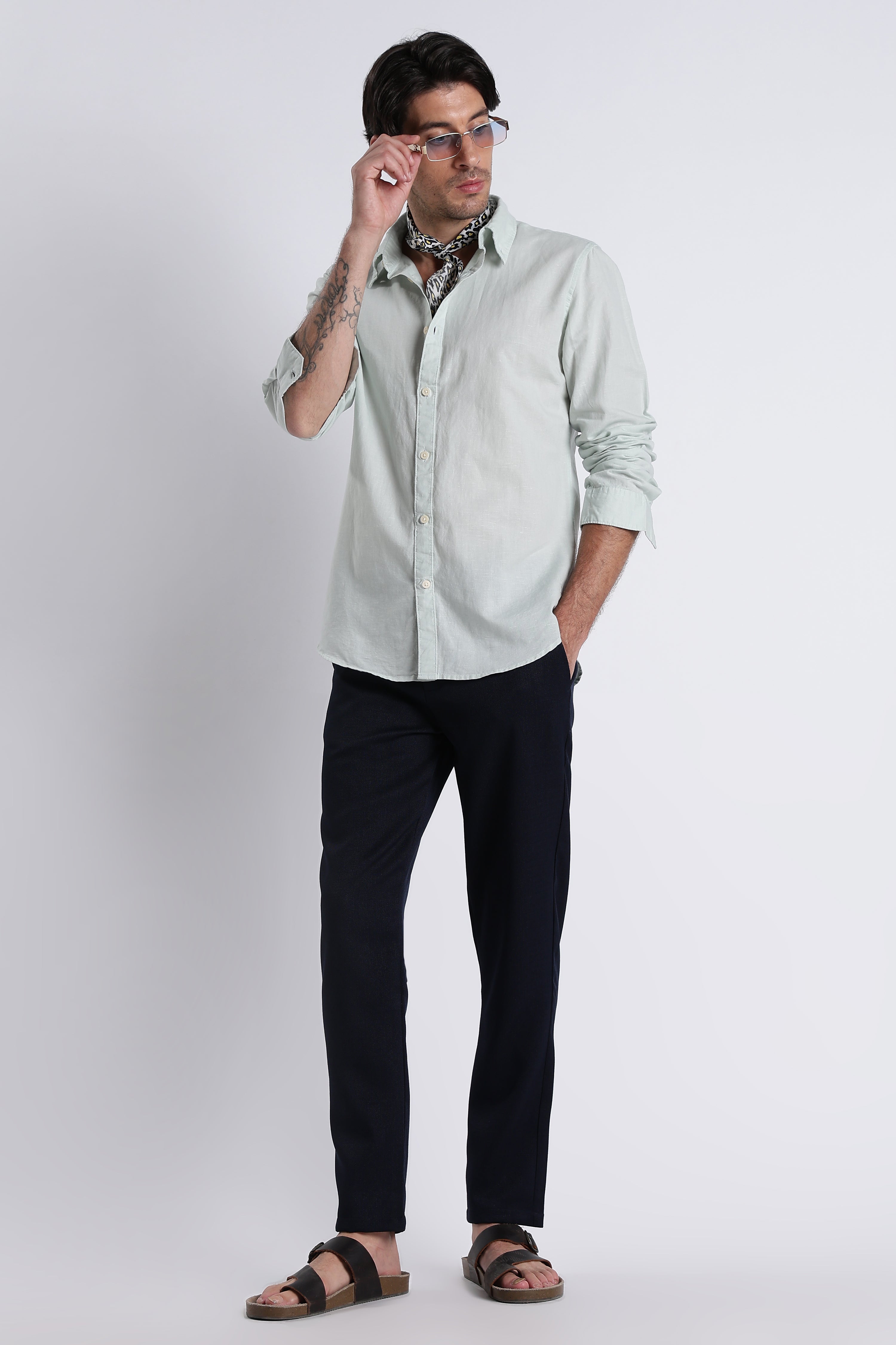 Men Premium Cotton Linen Slim Fit Solid Shirt