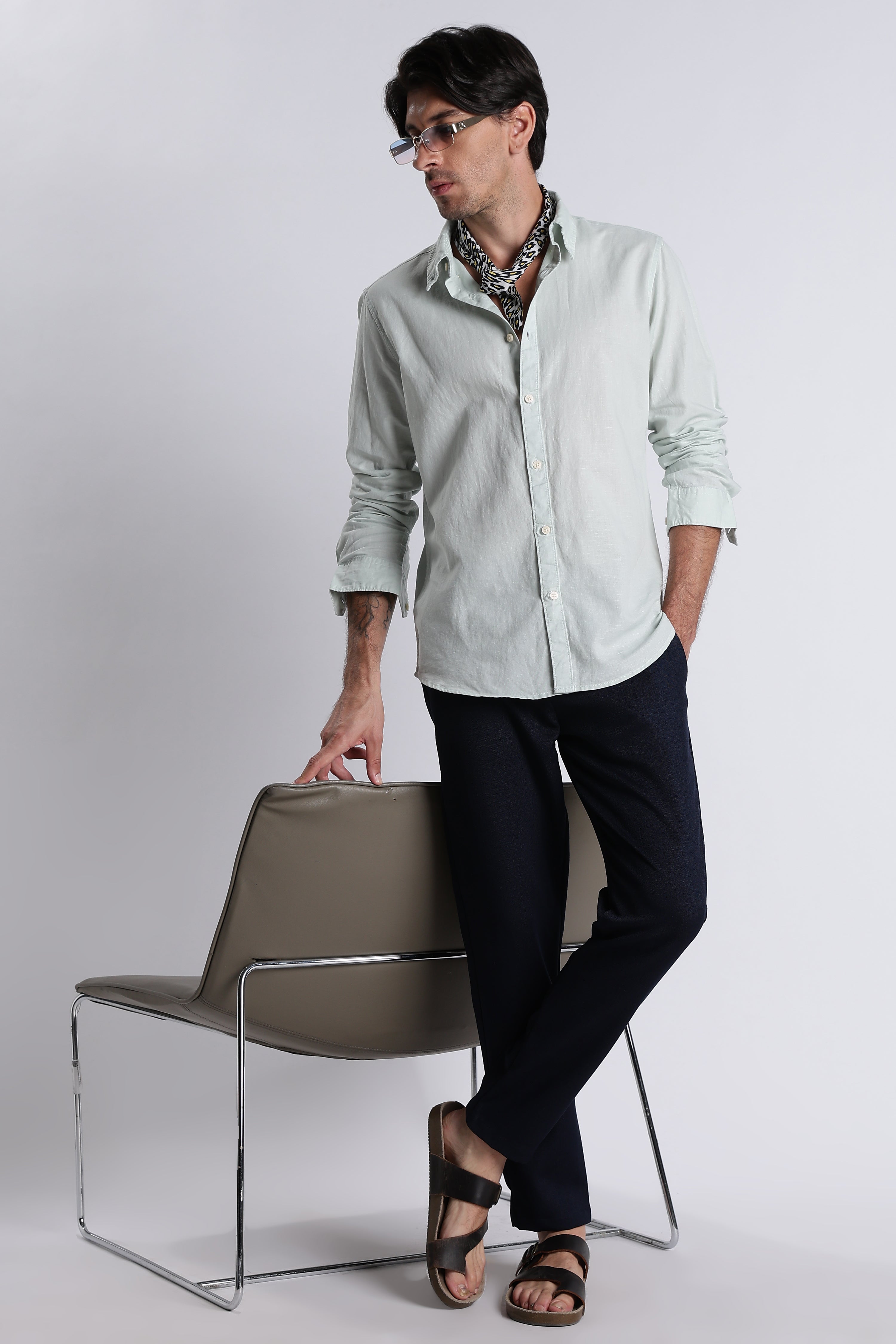 Men Premium Cotton Linen Slim Fit Solid Shirt