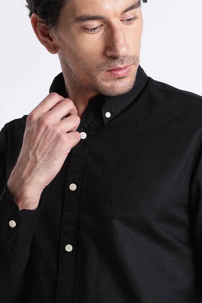 Men Premium Cotton Linen Slim Fit Solid Shirt