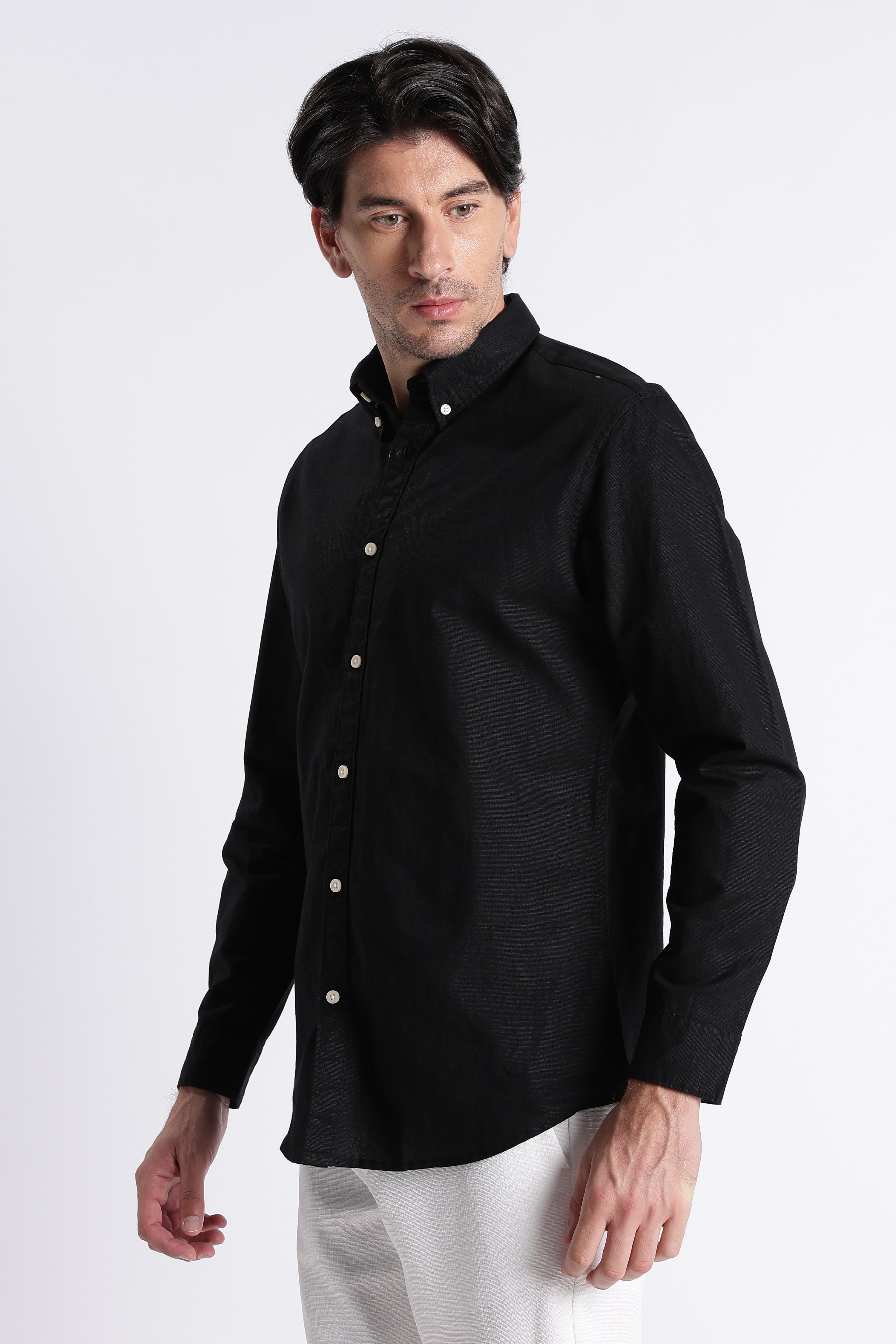 Men Premium Cotton Linen Slim Fit Solid Shirt