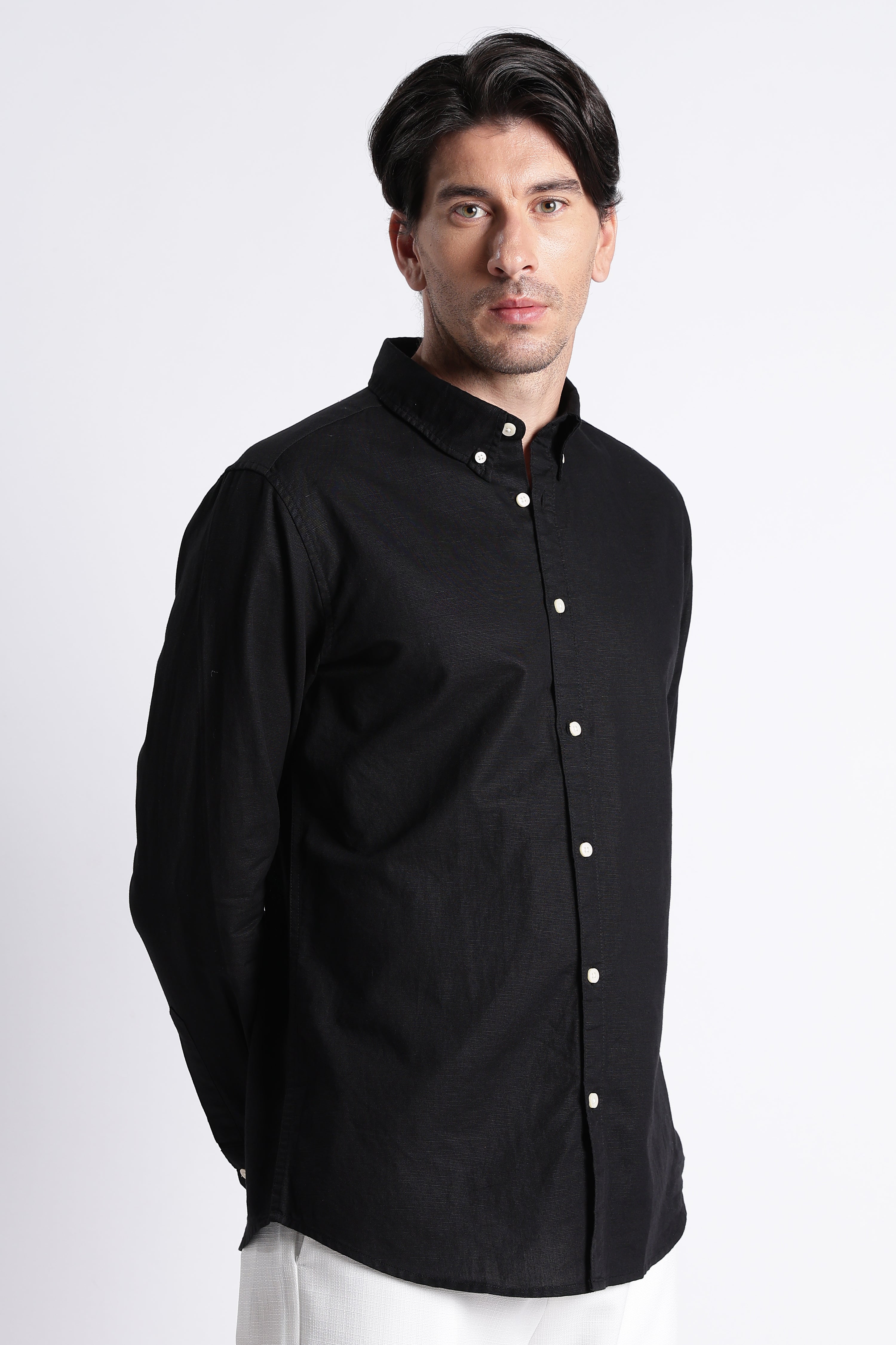 Men Premium Cotton Linen Slim Fit Solid Shirt