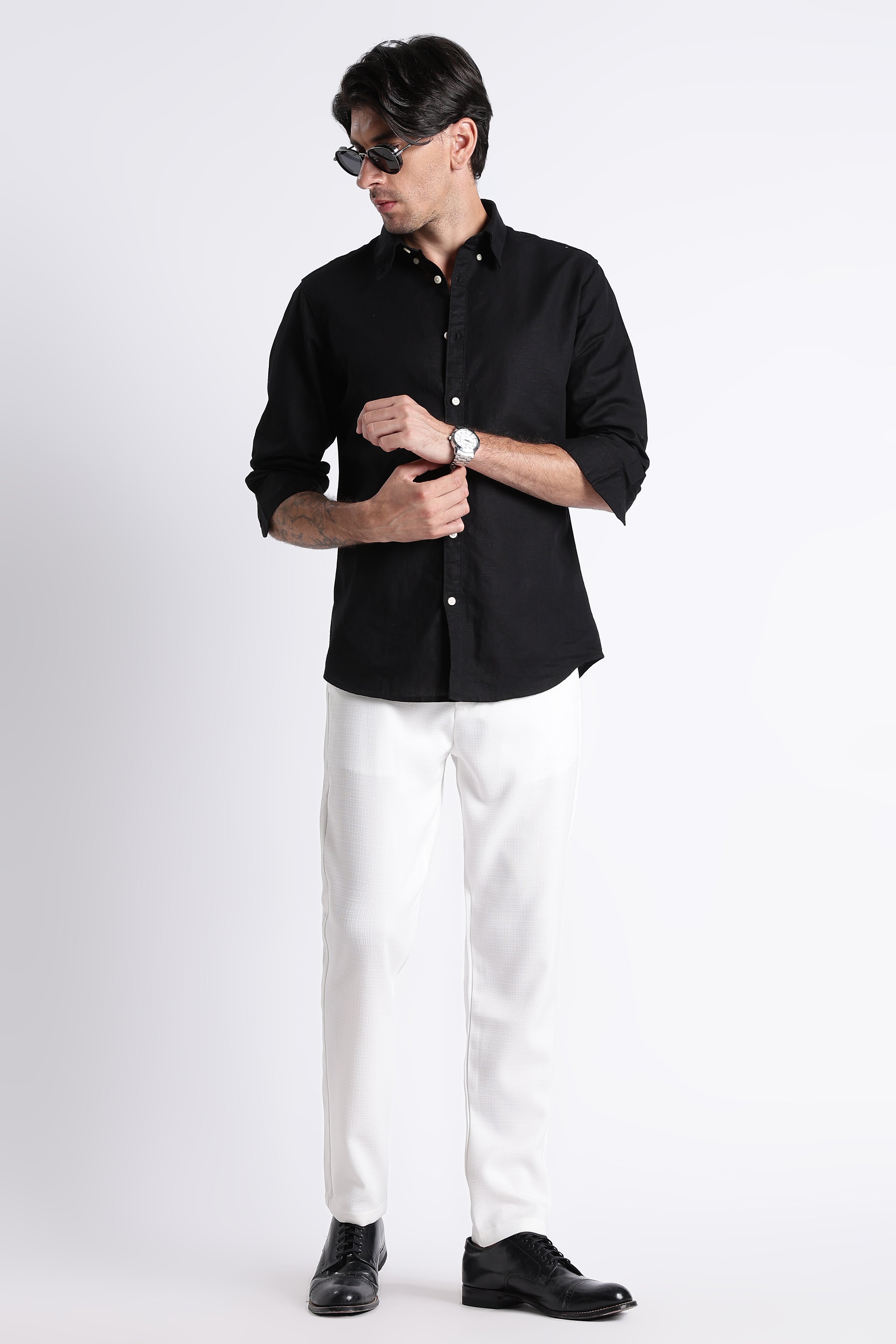 Men Premium Cotton Linen Slim Fit Solid Shirt