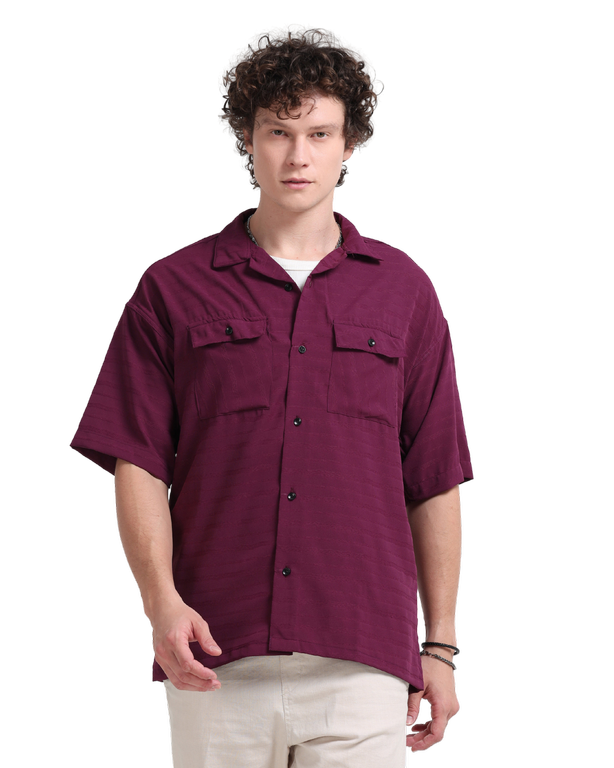 Men Wave Short Sleeve Casual Drop Shoulder Shirt