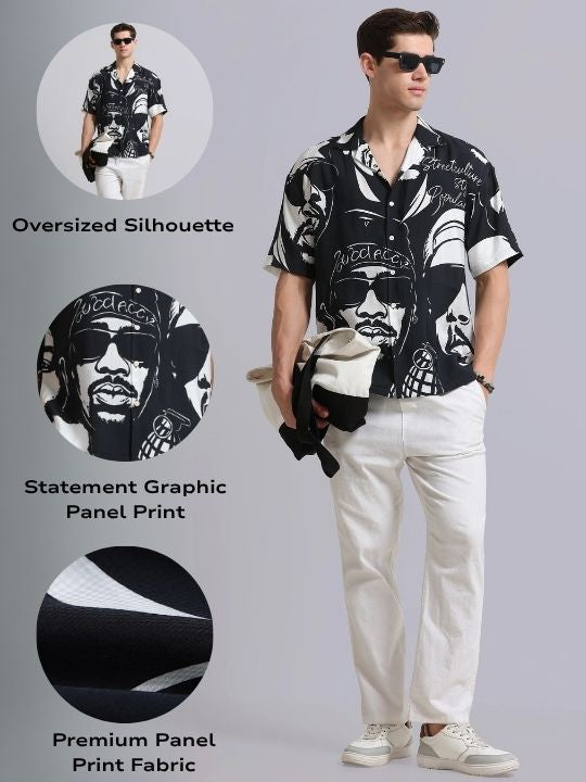 Men Black Oversized Graphic Print Shirt