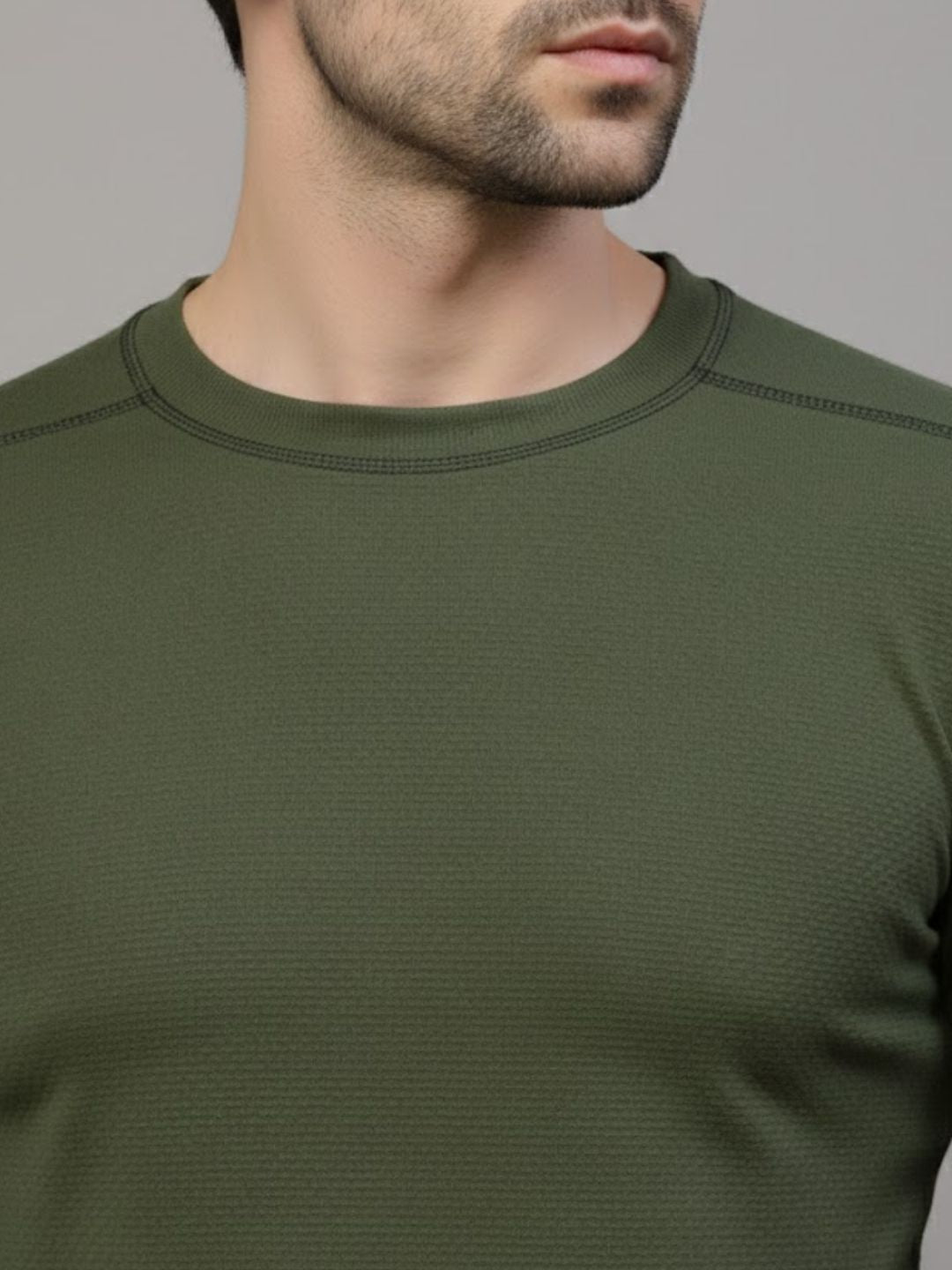 Men Green Round Neck Polyester T-Shirt
