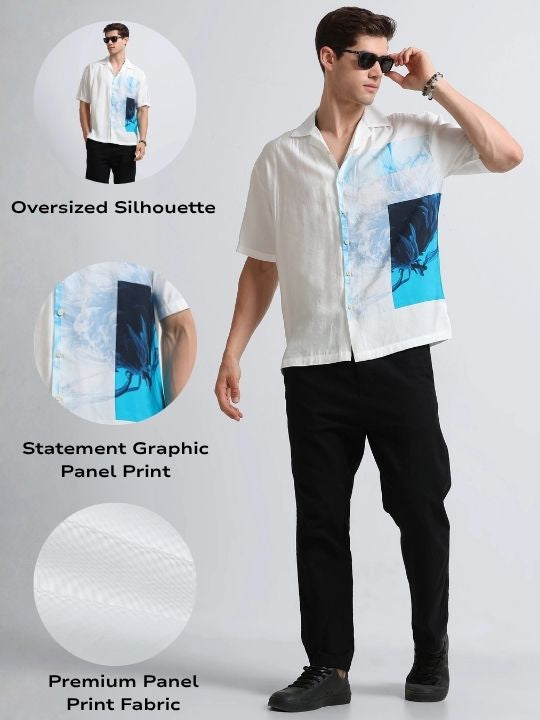Men Blue Oversized Graphic Print Shirt