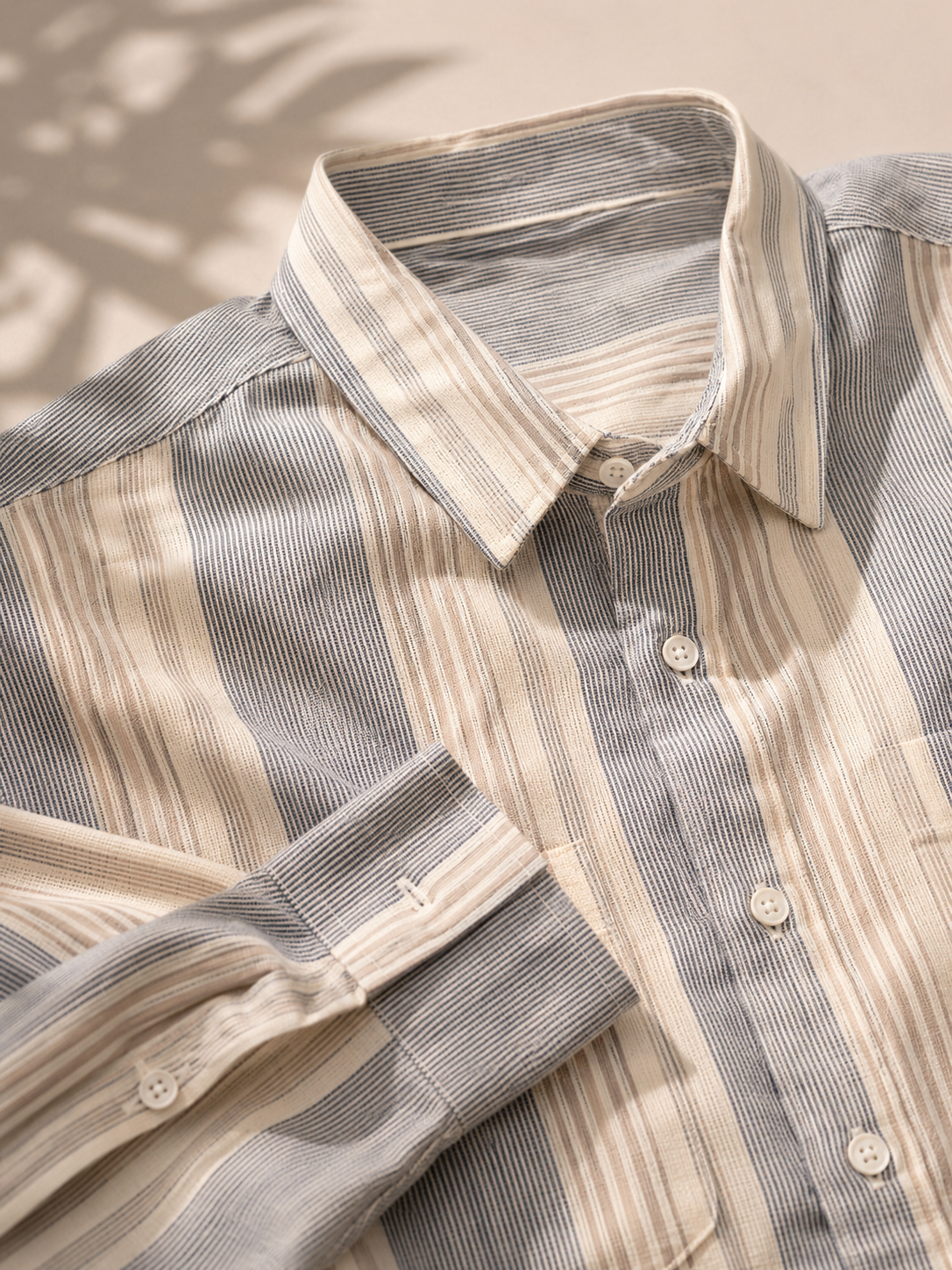 Men Grey Vertical Striped Double Pocket Casual Shirt