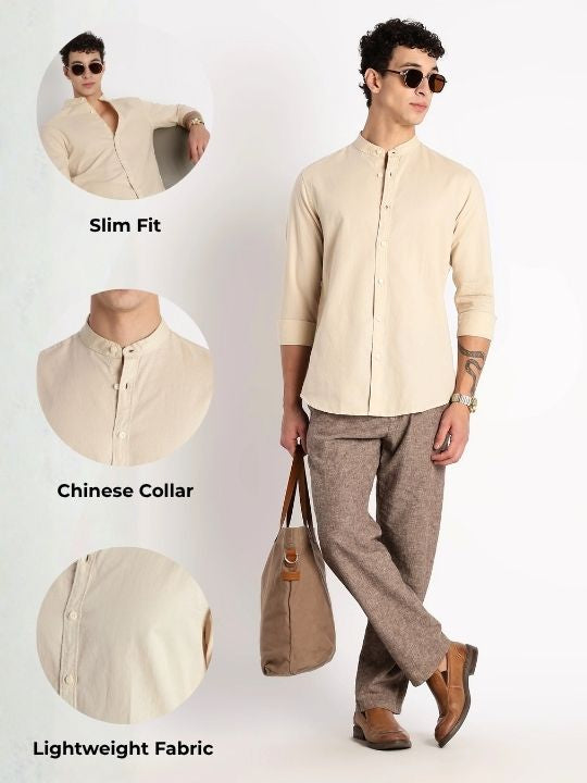 Men Cotton Linen Slim Fit Shirt