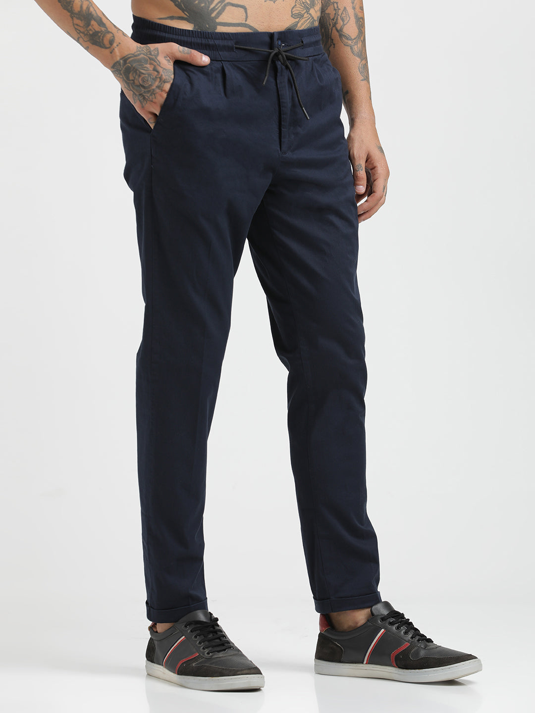 Men Cotton Drawstring Trousers with Pockets