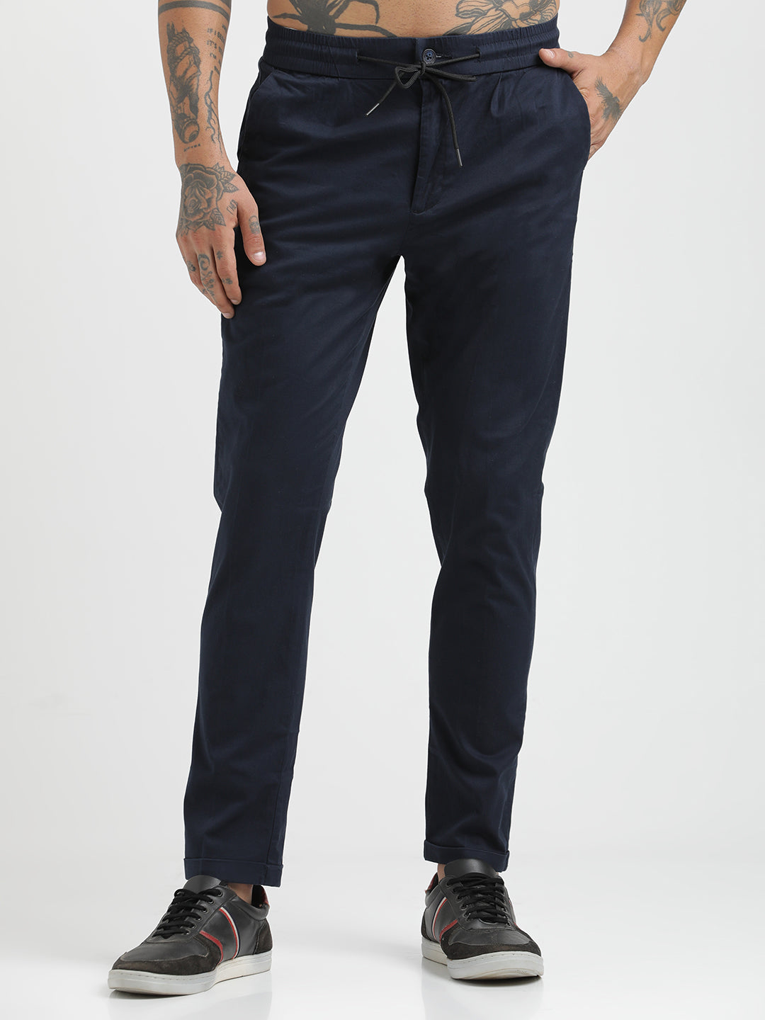 Men Cotton Drawstring Trousers with Pockets