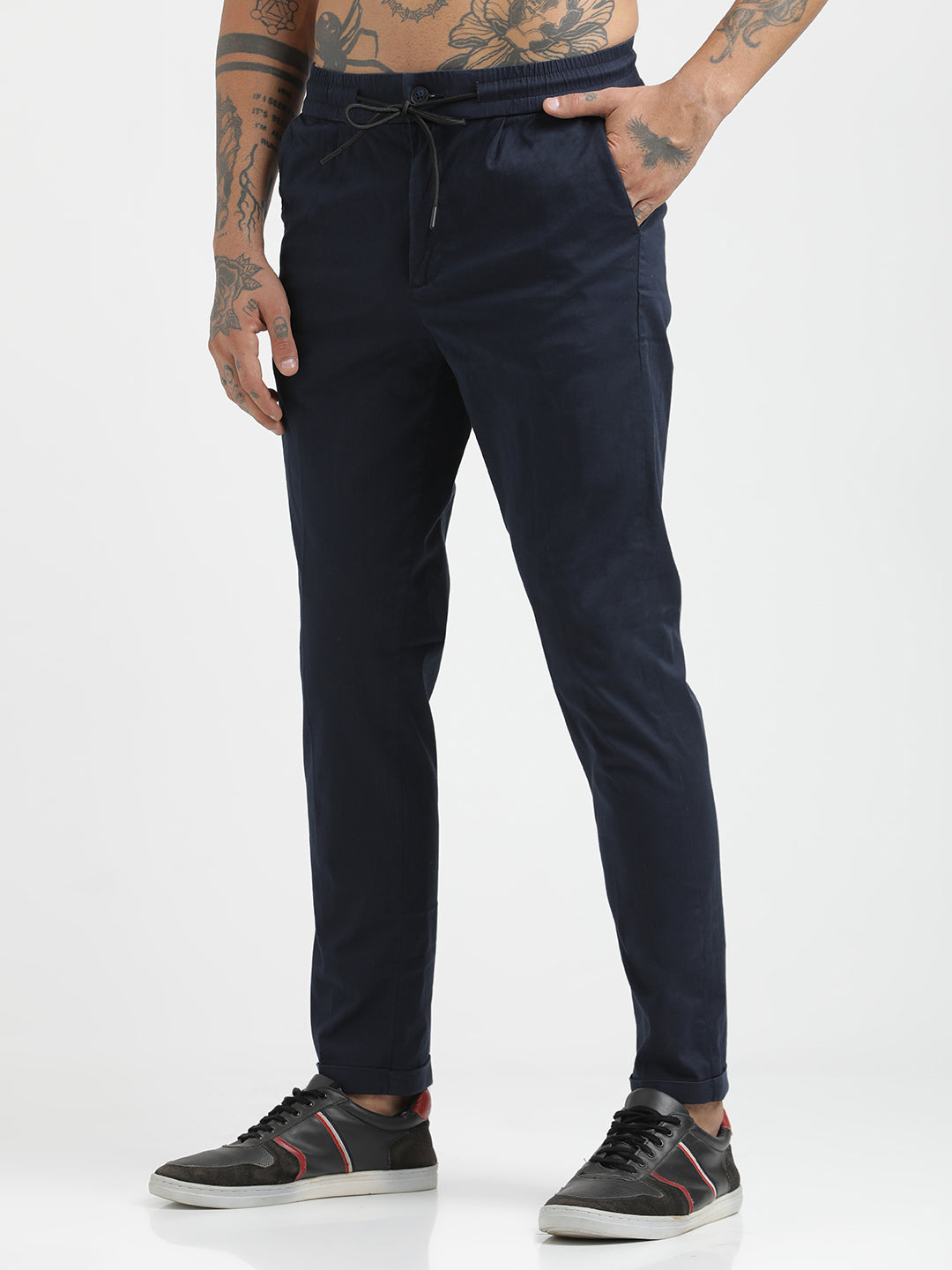Men Cotton Drawstring Trousers with Pockets