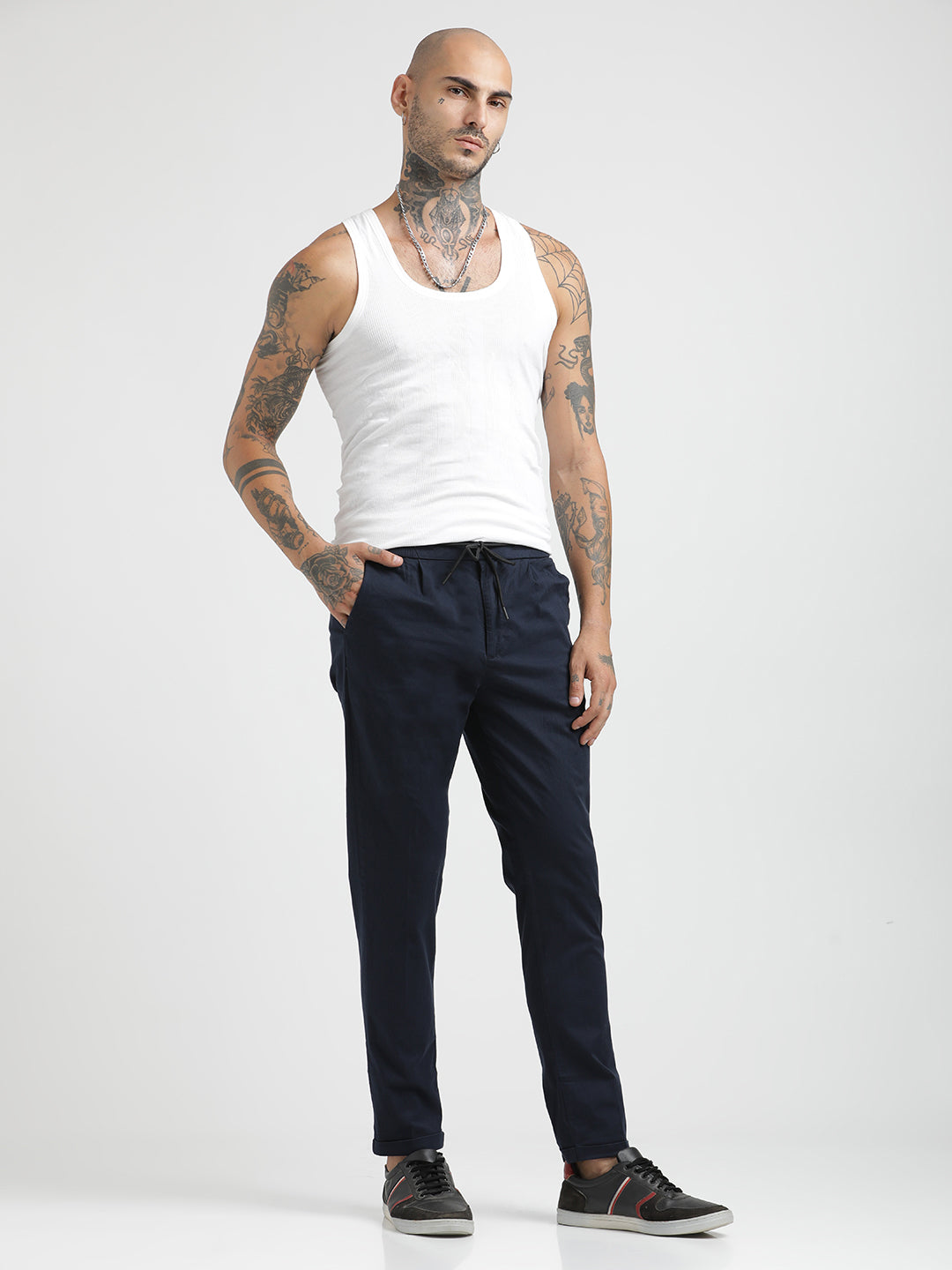 Men Cotton Drawstring Trousers with Pockets