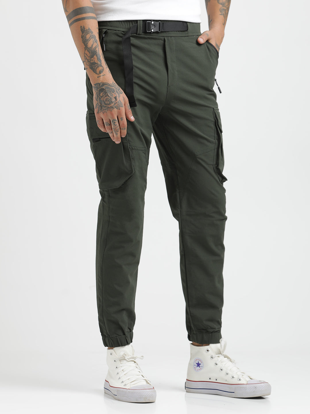 Men Cargo Joggers with Multi-Pocket Design