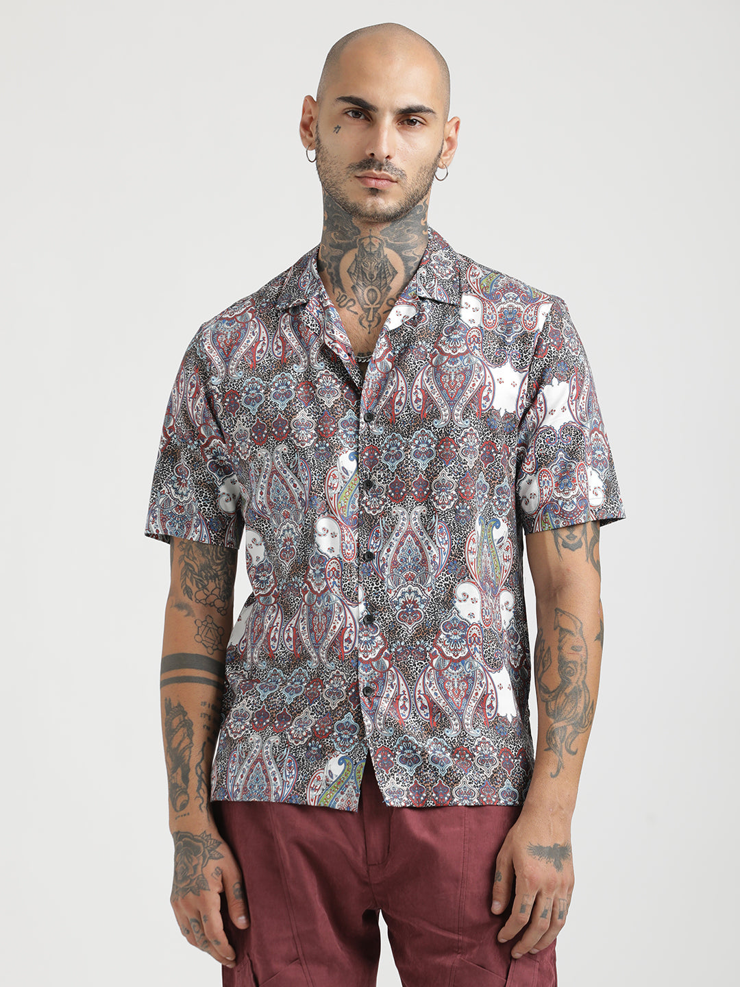 Men Printed Cotton Satin Shirt