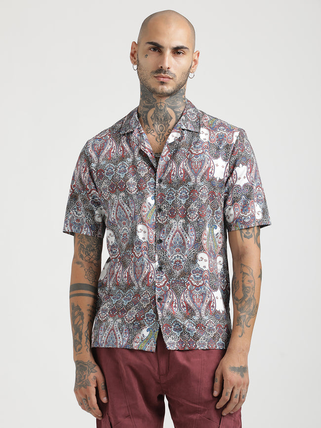Men Printed Cotton Satin Shirt