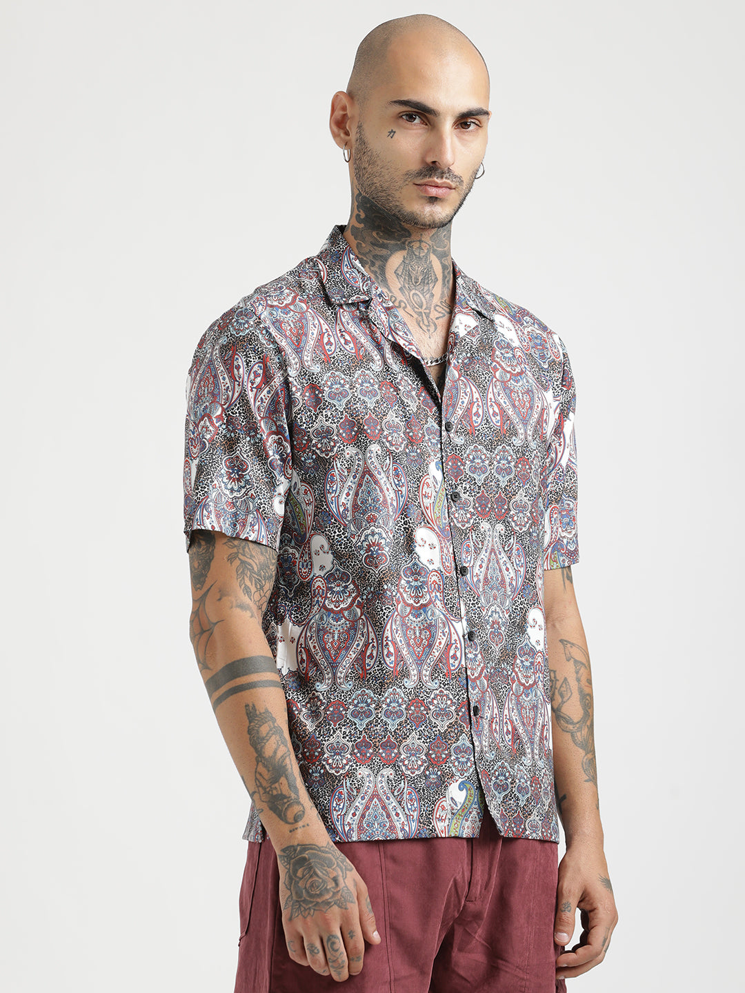 Men Printed Cotton Satin Shirt