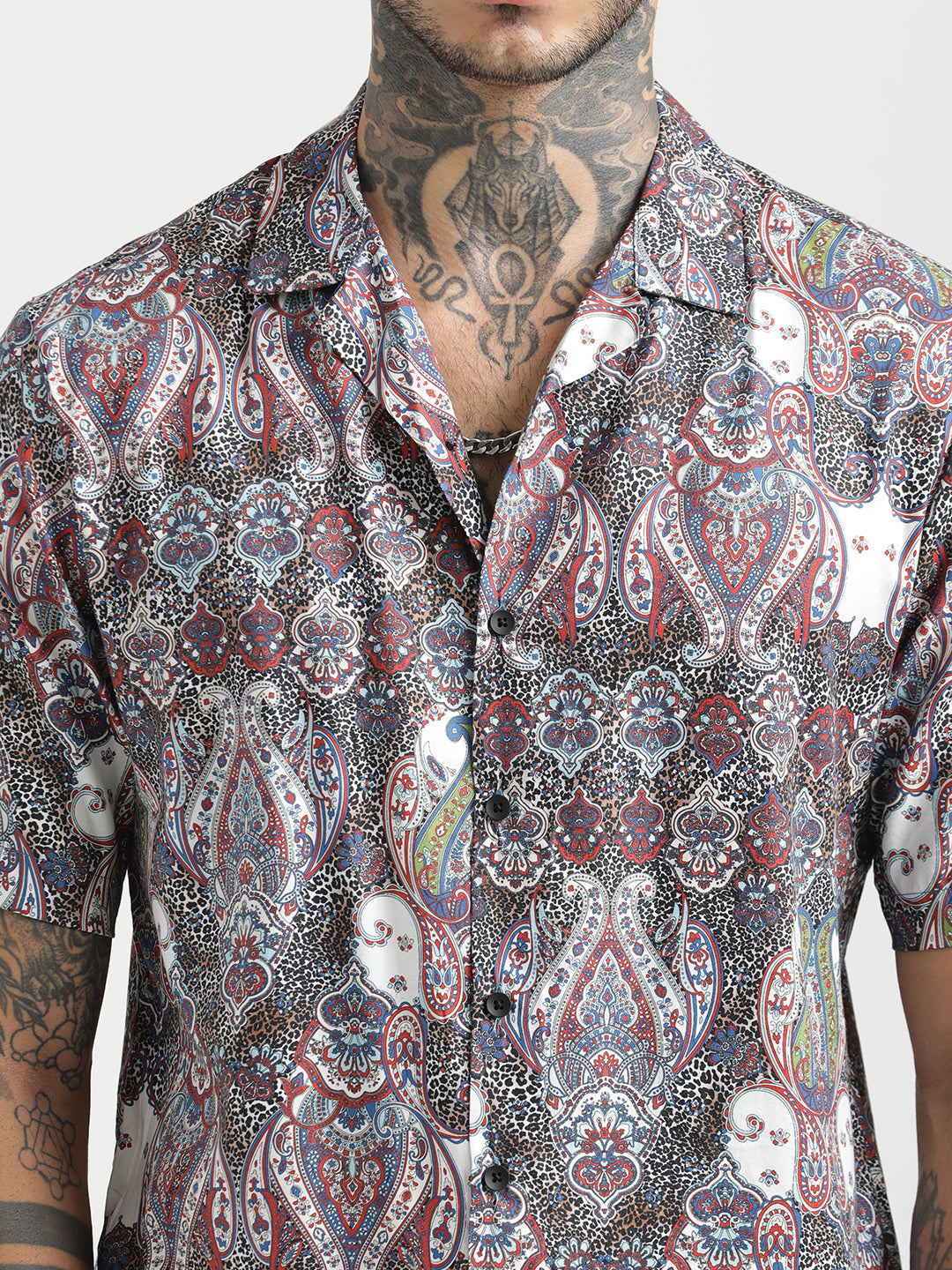 Men Printed Cotton Satin Shirt