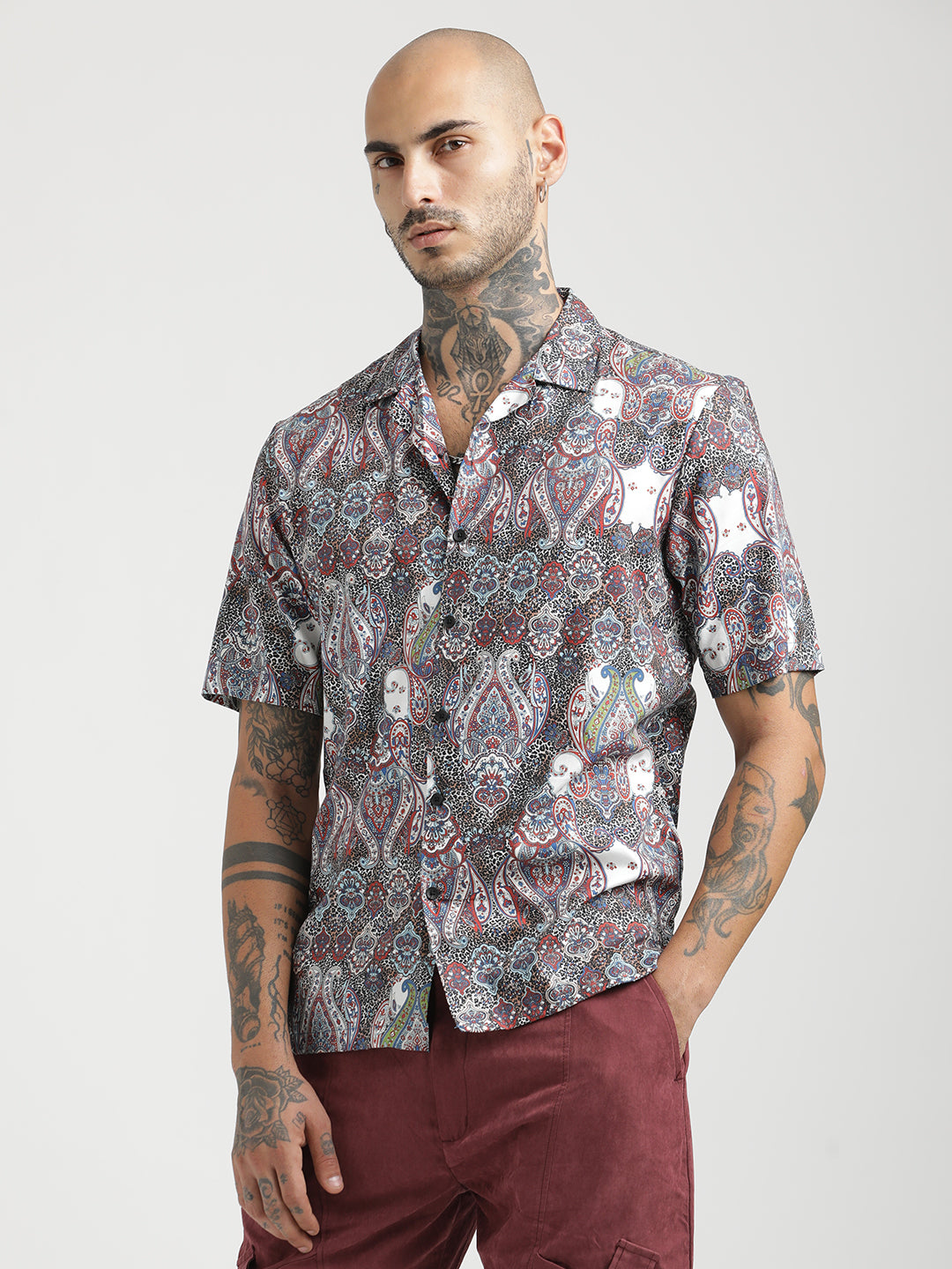 Men Printed Cotton Satin Shirt