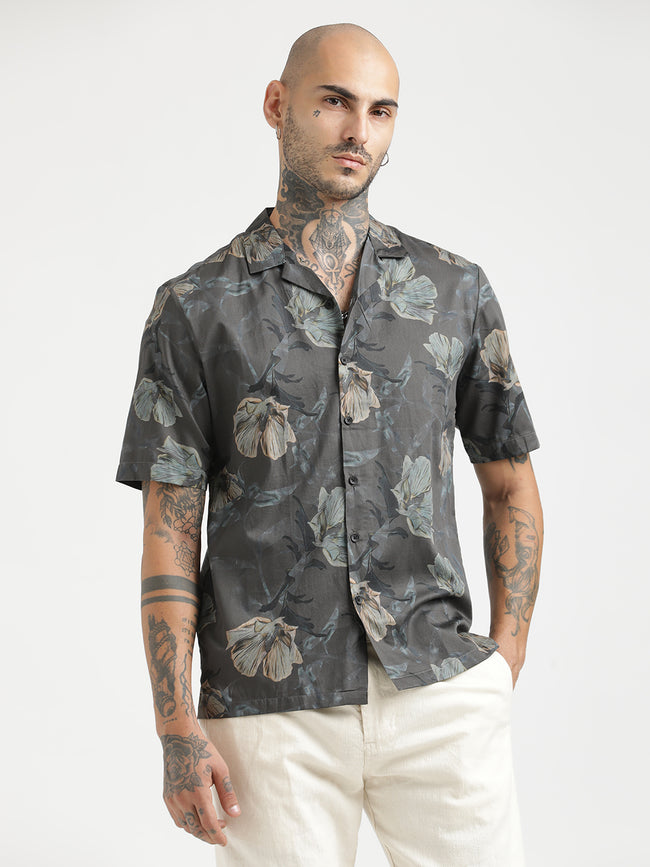 Men Printed Cotton Satin Shirt